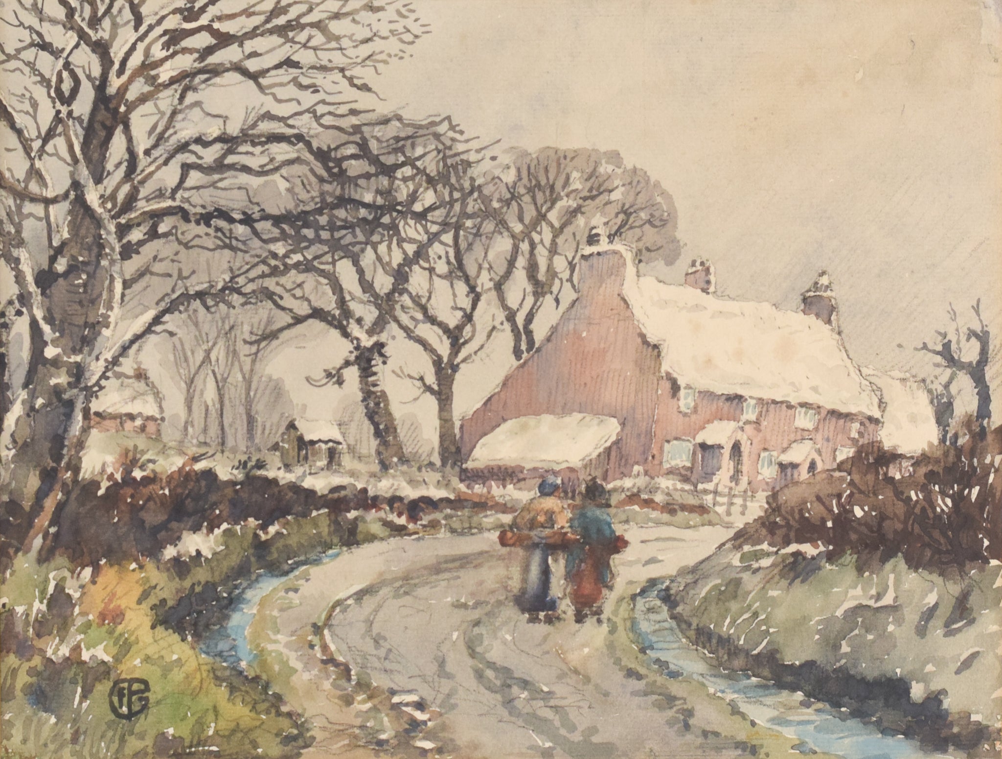 Artwork by Unknown, Village in the Snow, Made of Watercolour on paper 