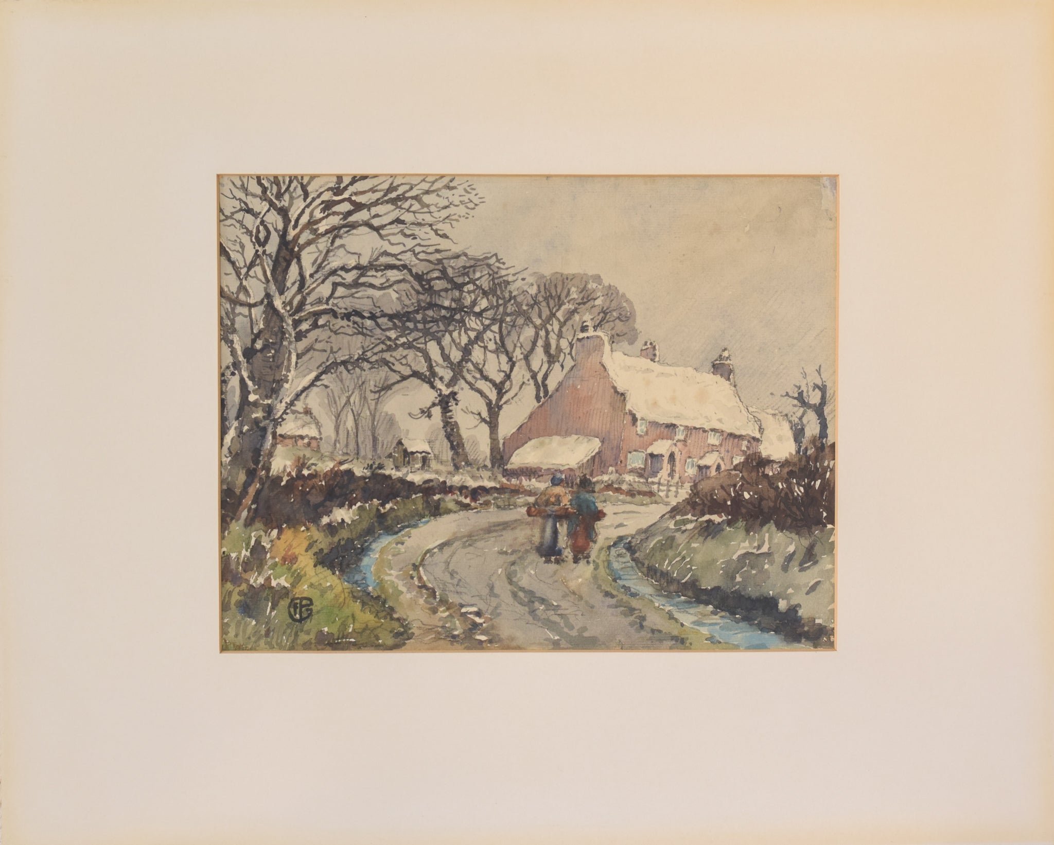 Artwork by Unknown, Village in the Snow, Made of Watercolour on paper 