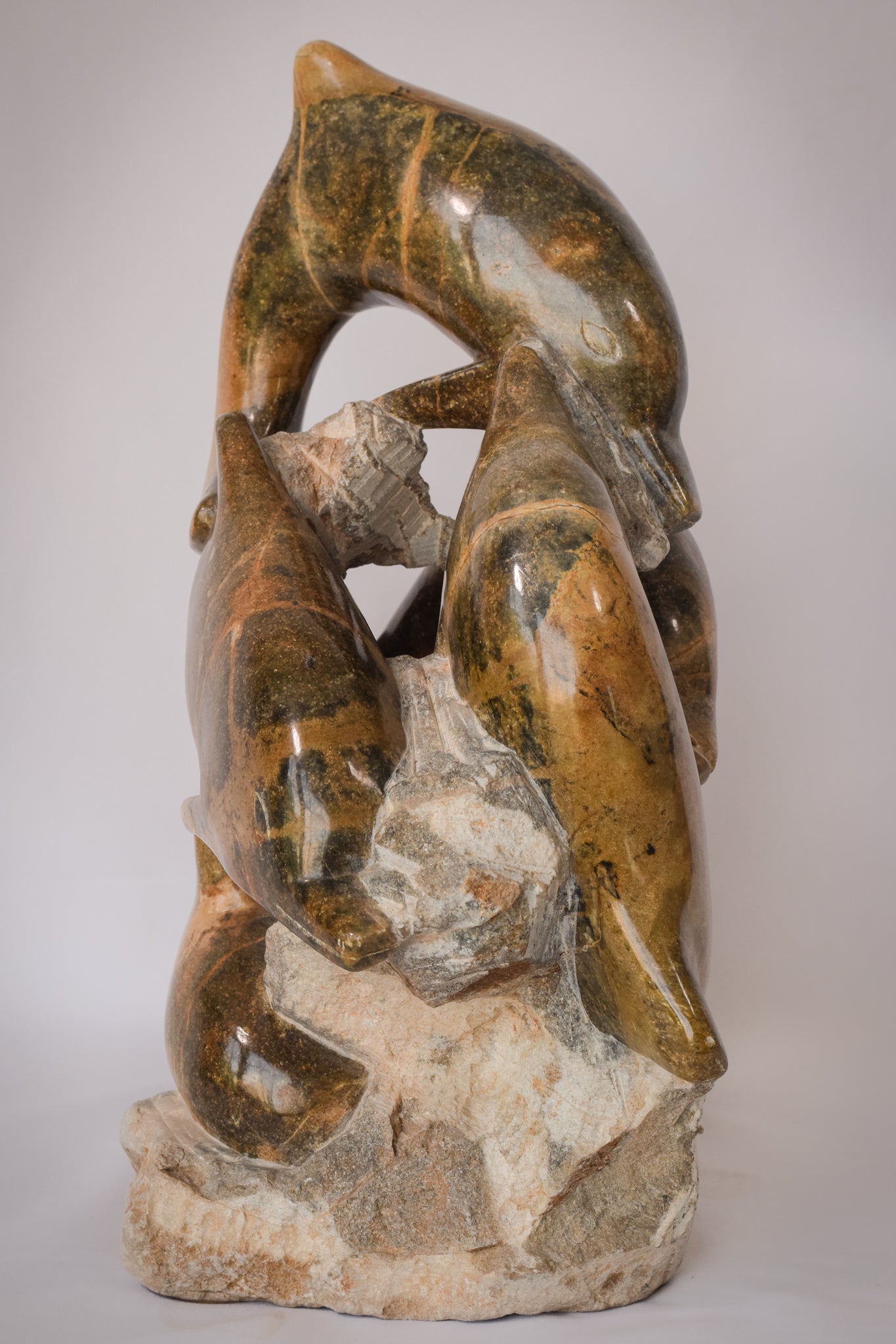 Artwork by Unknown, Vintage Marble - Sculpture of Dolphins, Made of Stone 