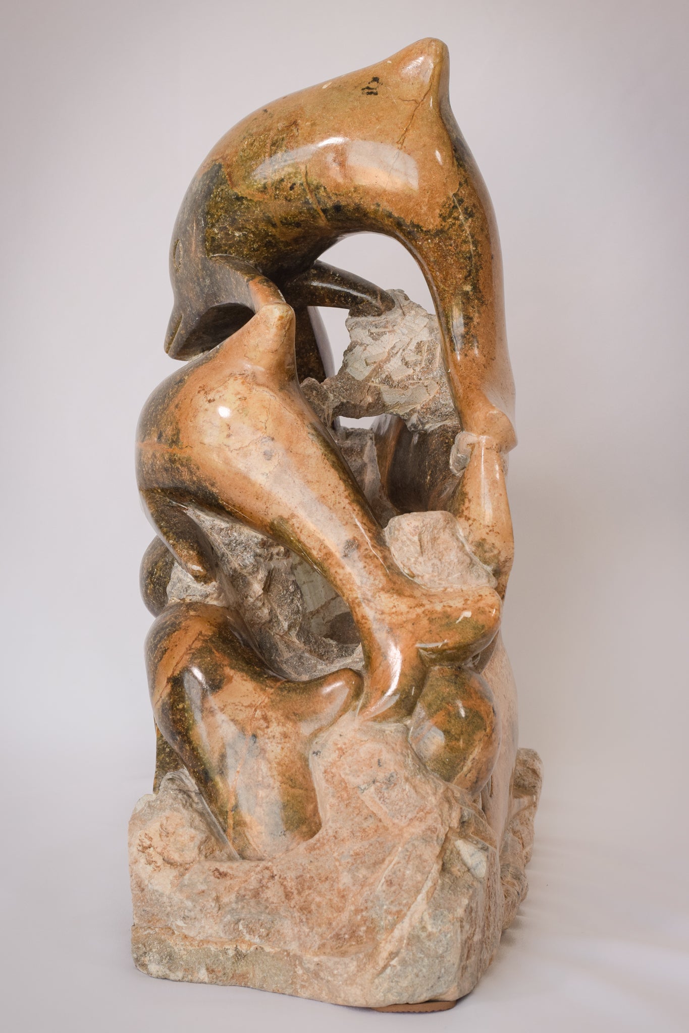 Artwork by Unknown, Vintage Marble - Sculpture of Dolphins, Made of Stone 