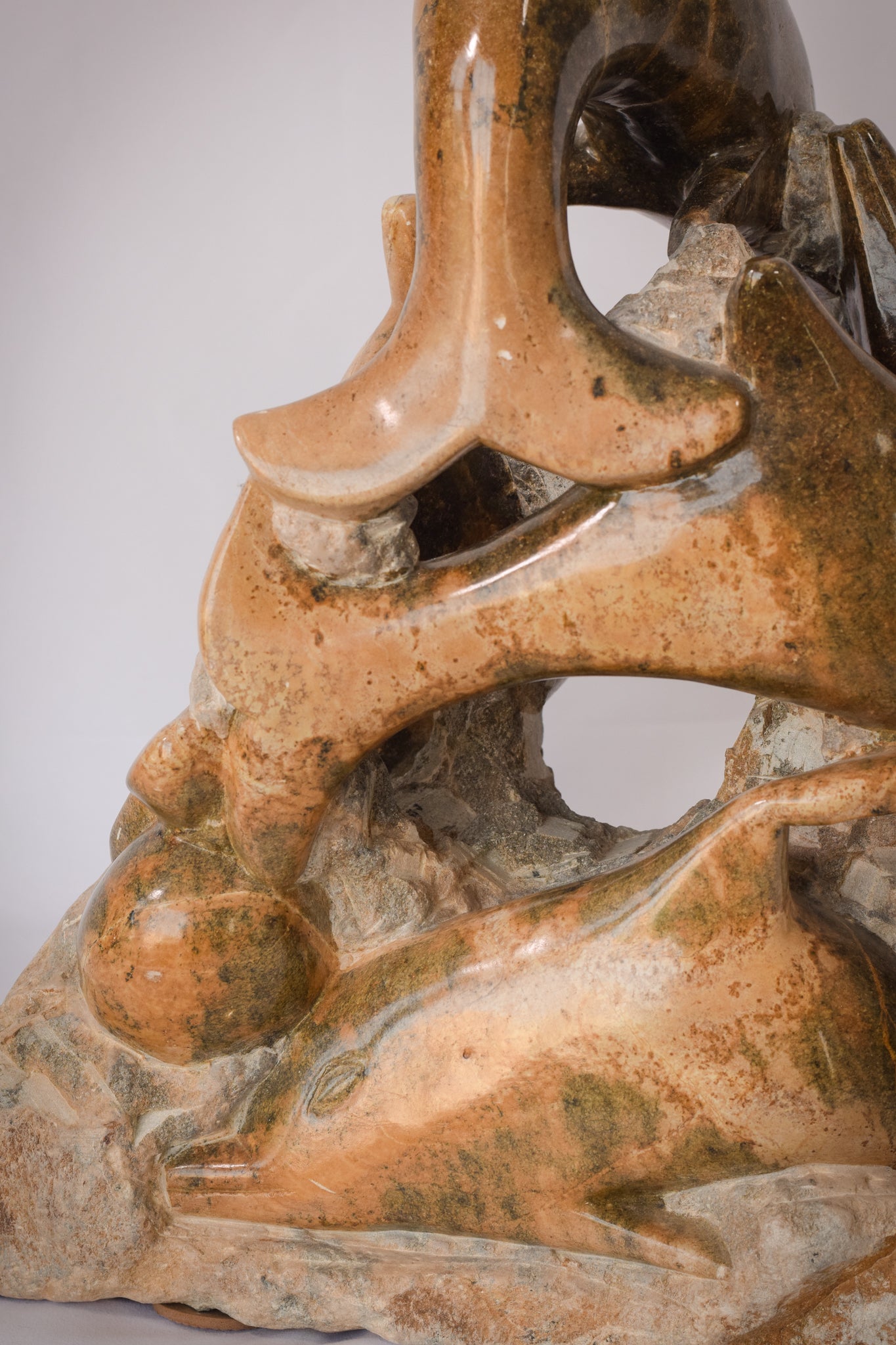 Artwork by Unknown, Vintage Marble - Sculpture of Dolphins, Made of Stone 