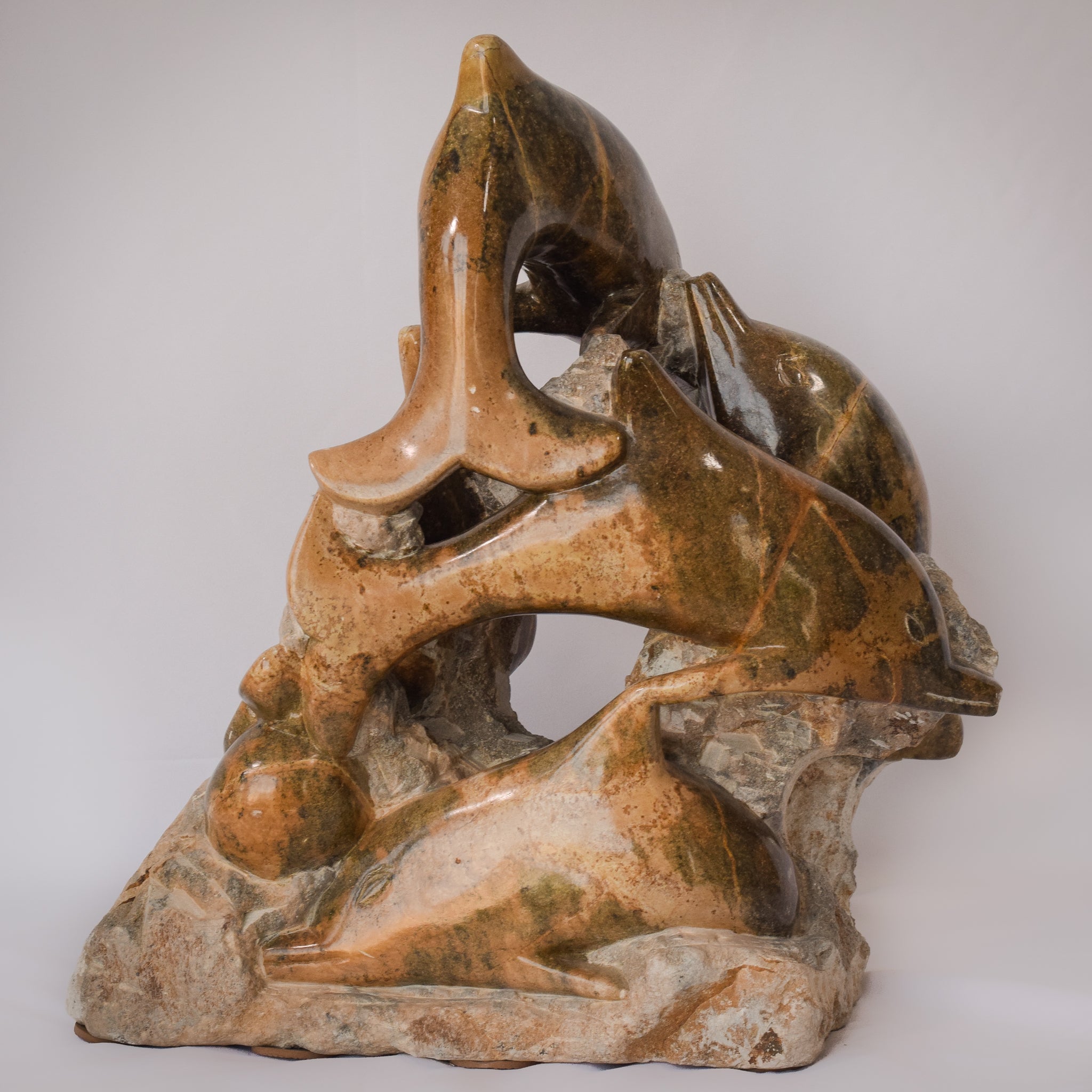 Artwork by Unknown, Vintage Marble - Sculpture of Dolphins, Made of Stone 