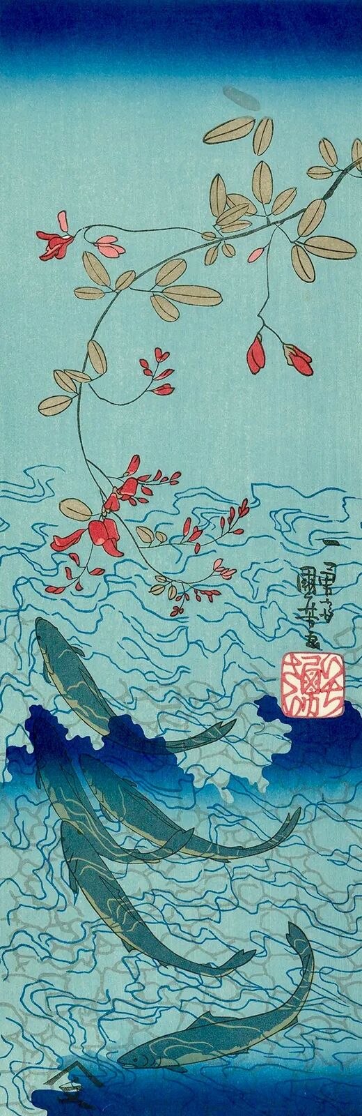 a painting of two koi fish swimming in the water