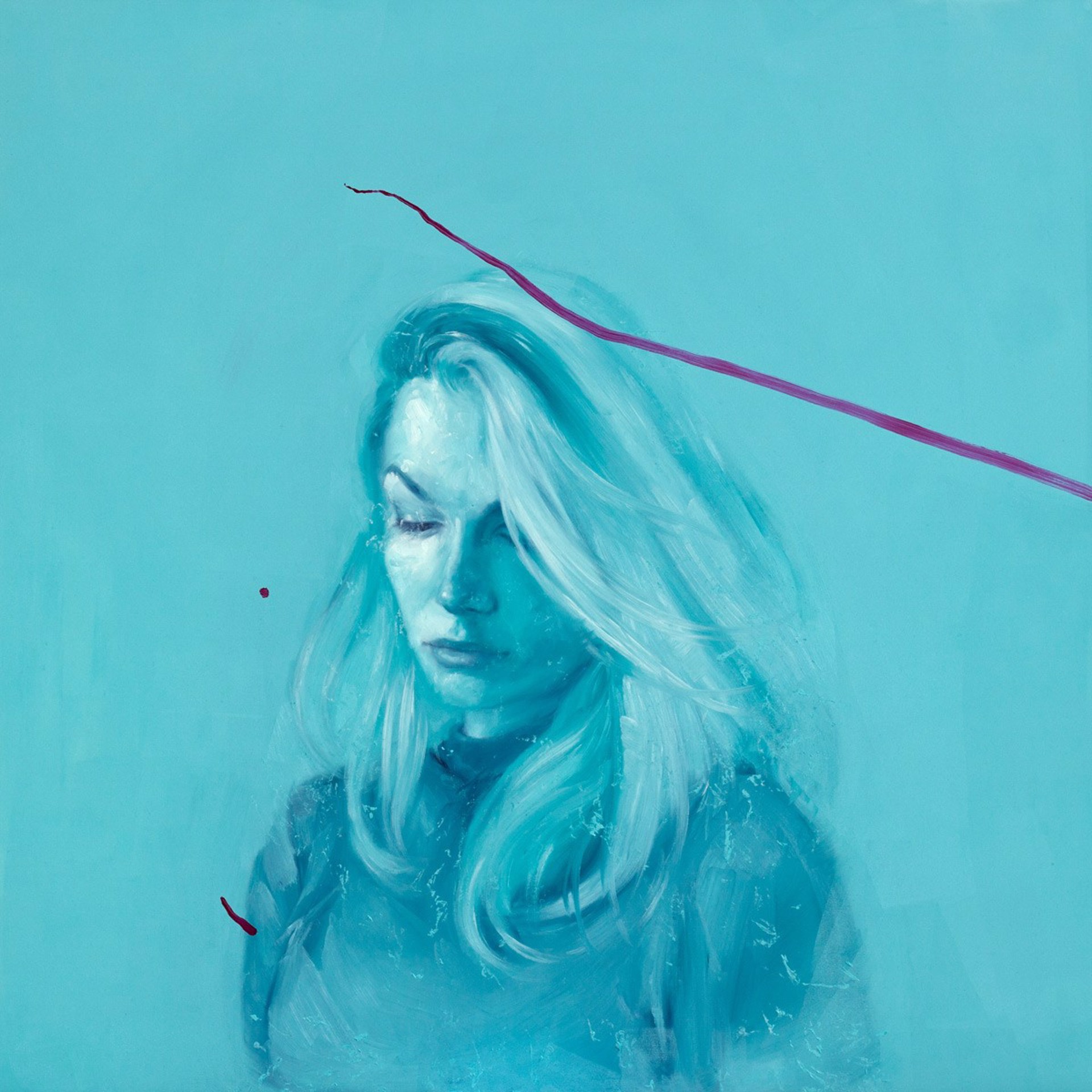 A painting of a woman with long blonde hair.