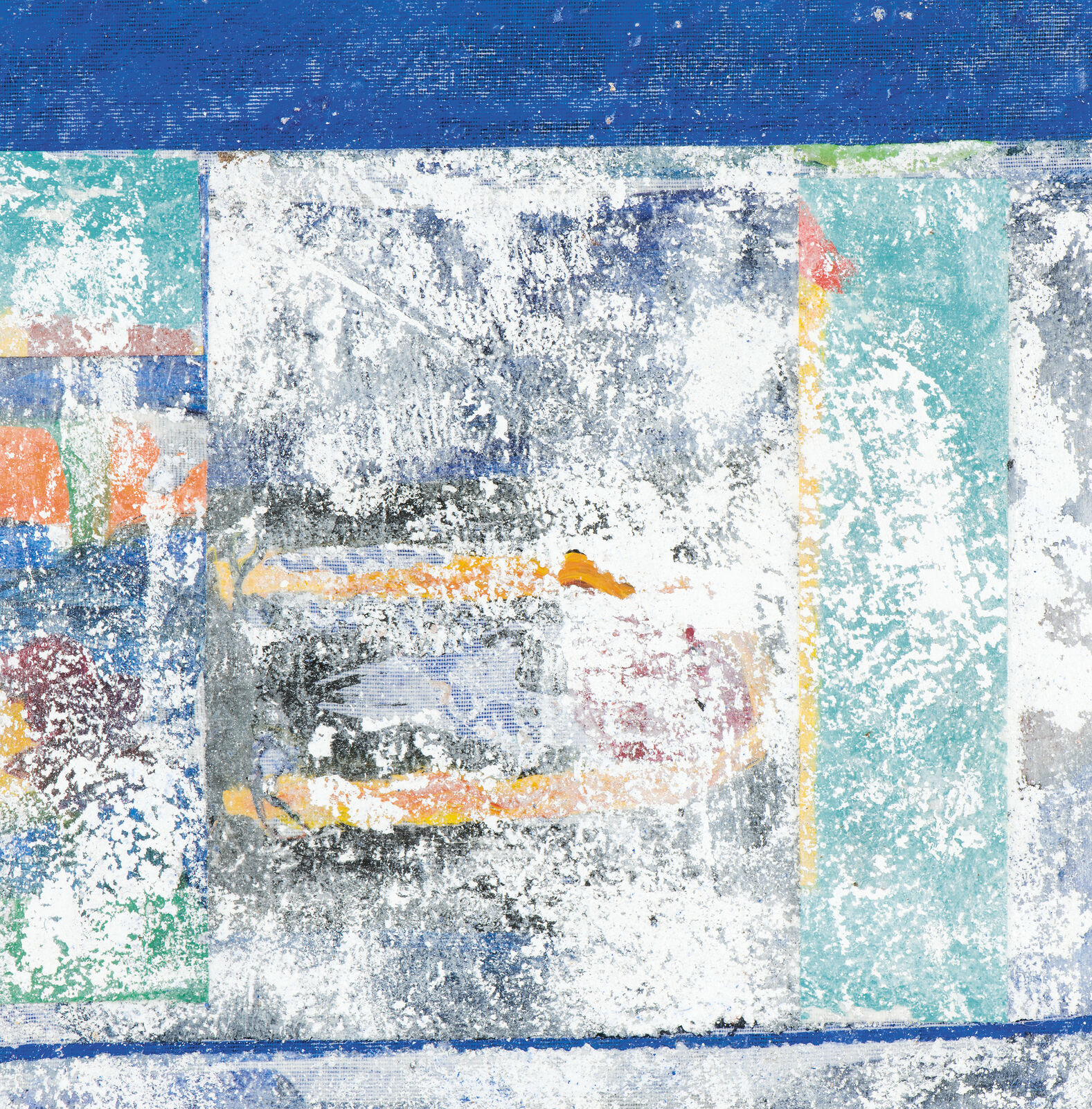 A painting of a blue and white abstract painting on a blue background.