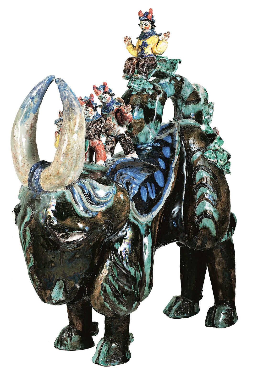A statue of a man riding on the back of an elephant.