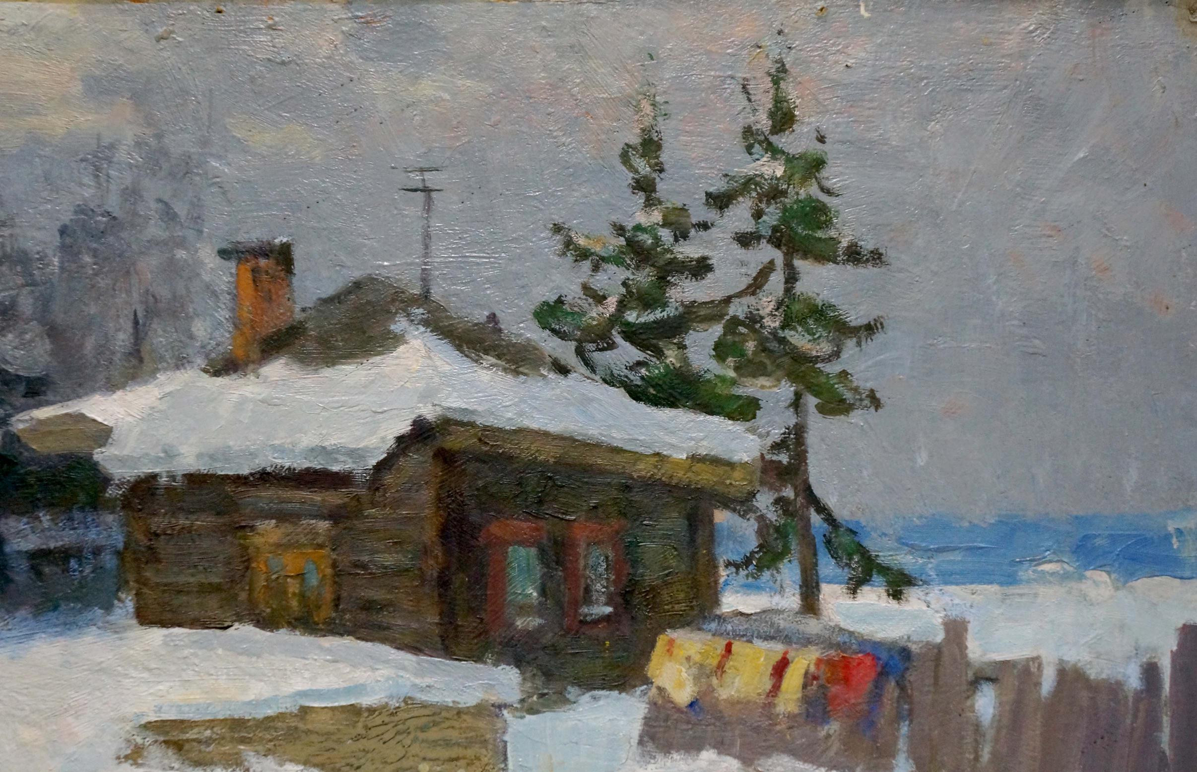 Artwork by Grigory Stepanovich Vasetsky, Winter landscape, Made of Oil, Cardboard 