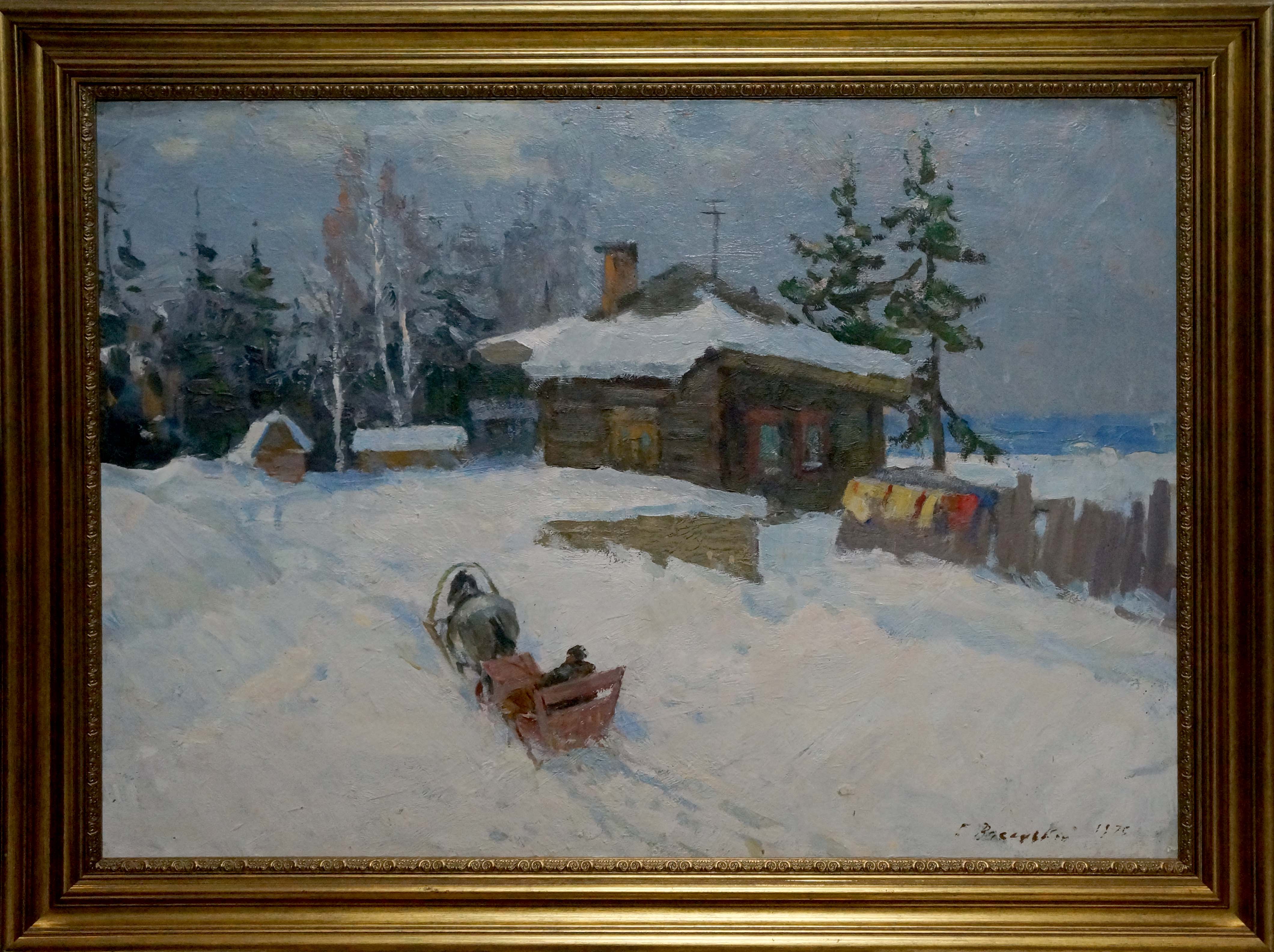 Artwork by Grigory Stepanovich Vasetsky, Winter landscape, Made of Oil, Cardboard 