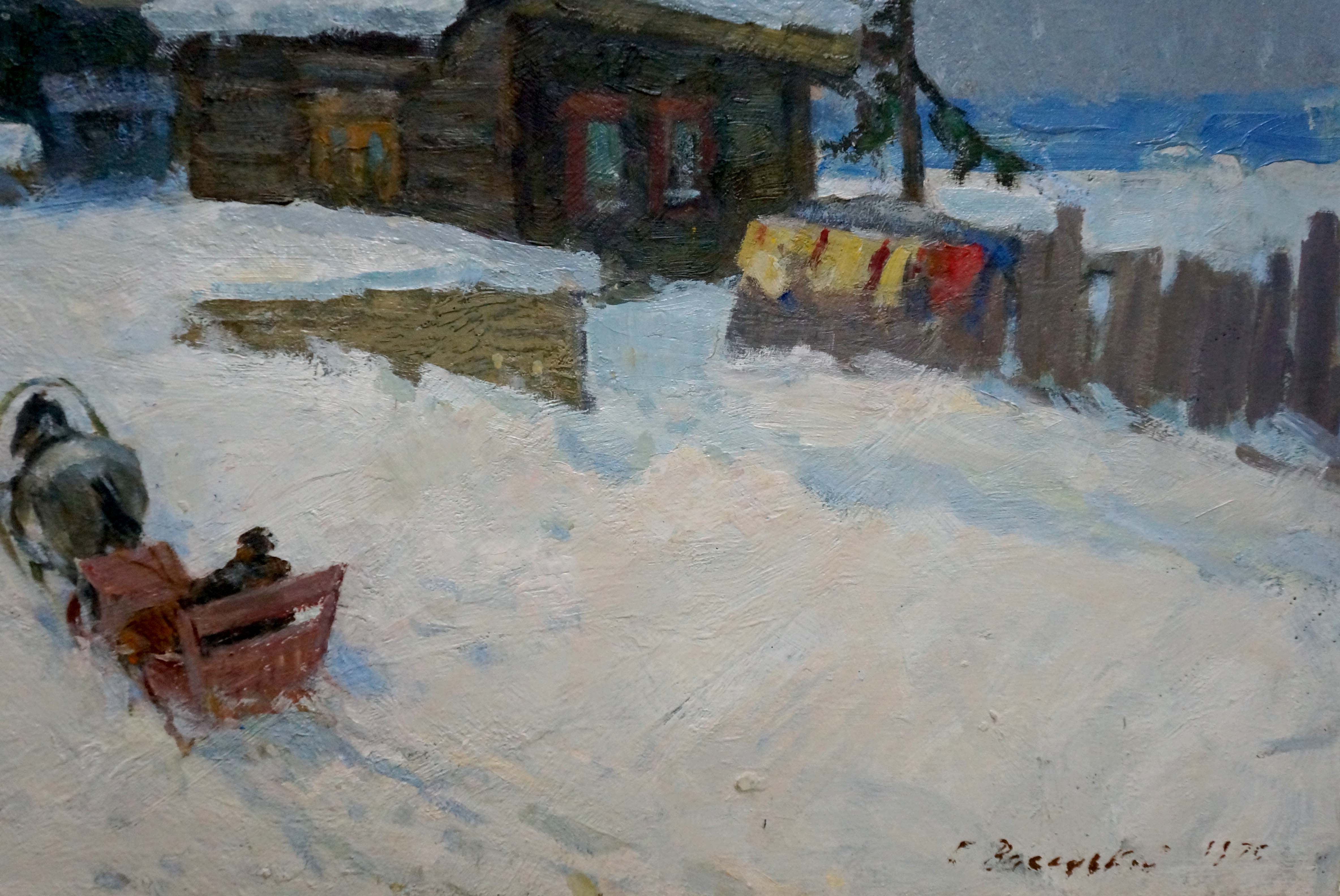 Artwork by Grigory Stepanovich Vasetsky, Winter landscape, Made of Oil, Cardboard 