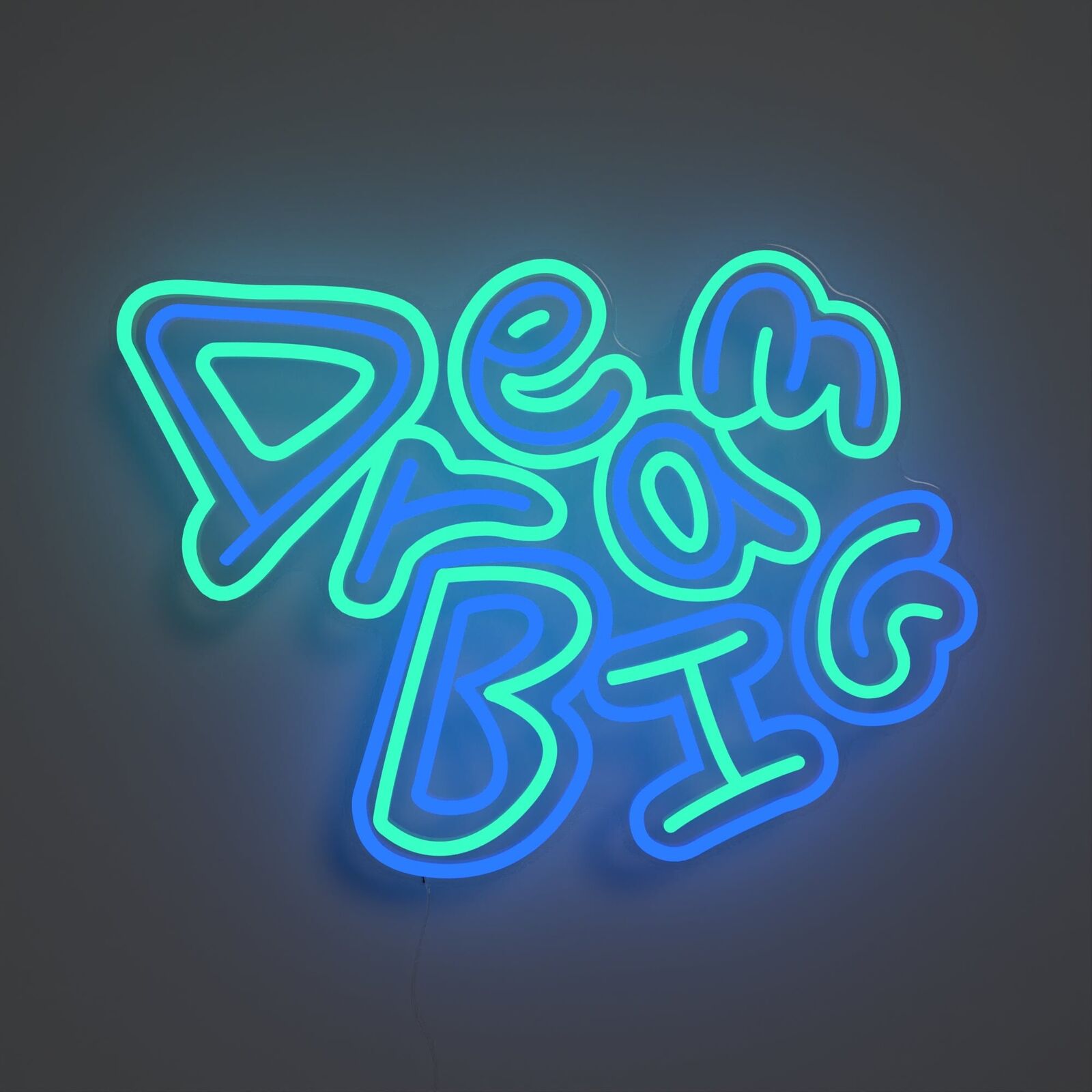 A neon sign that says Dream Big on a dark background.