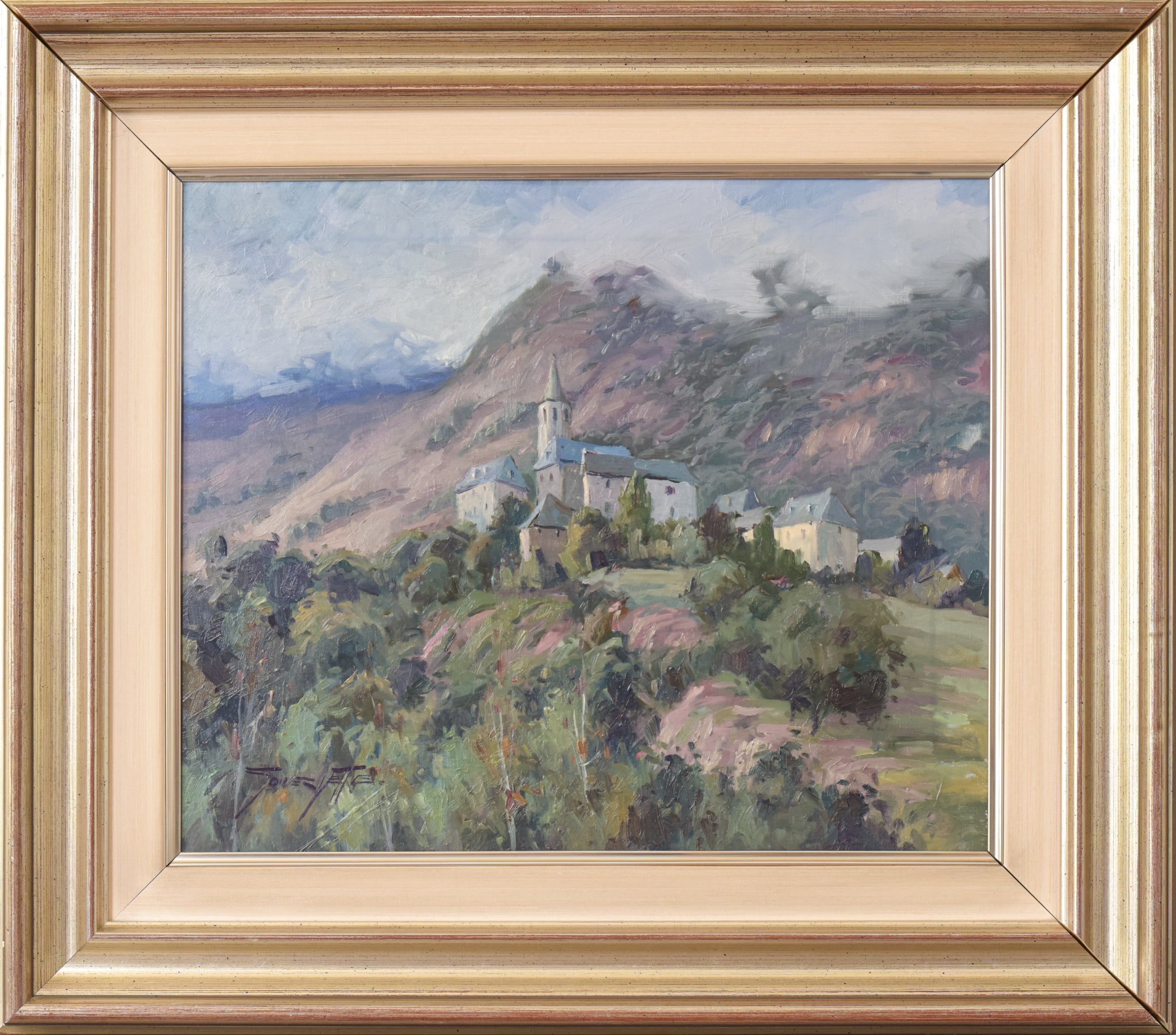 Artwork by Vicente Gómez Fusté, Post Impressionist Village and Mountains, Made of Oil on canvas 