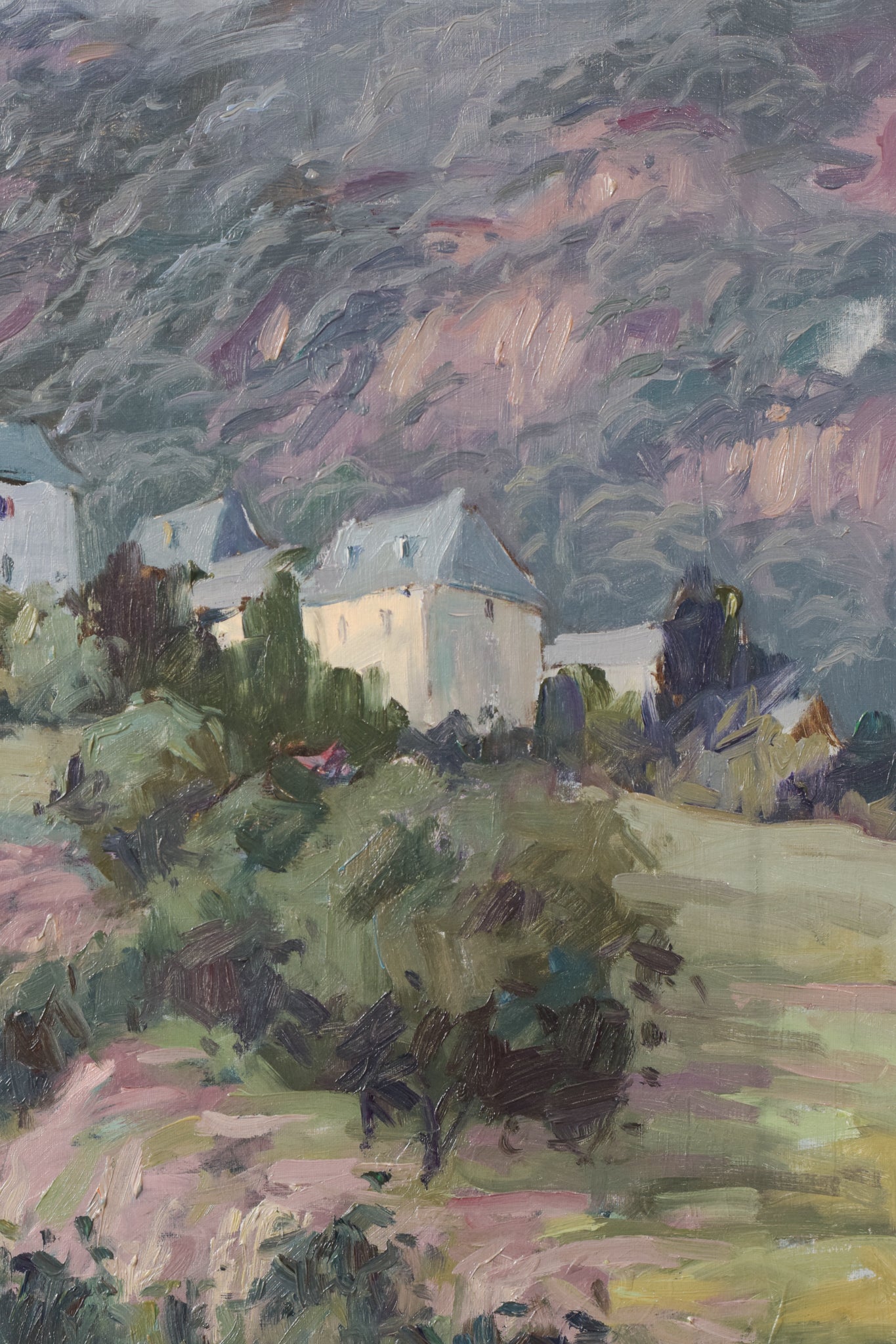 Artwork by Vicente Gómez Fusté, Post Impressionist Village and Mountains, Made of Oil on canvas 