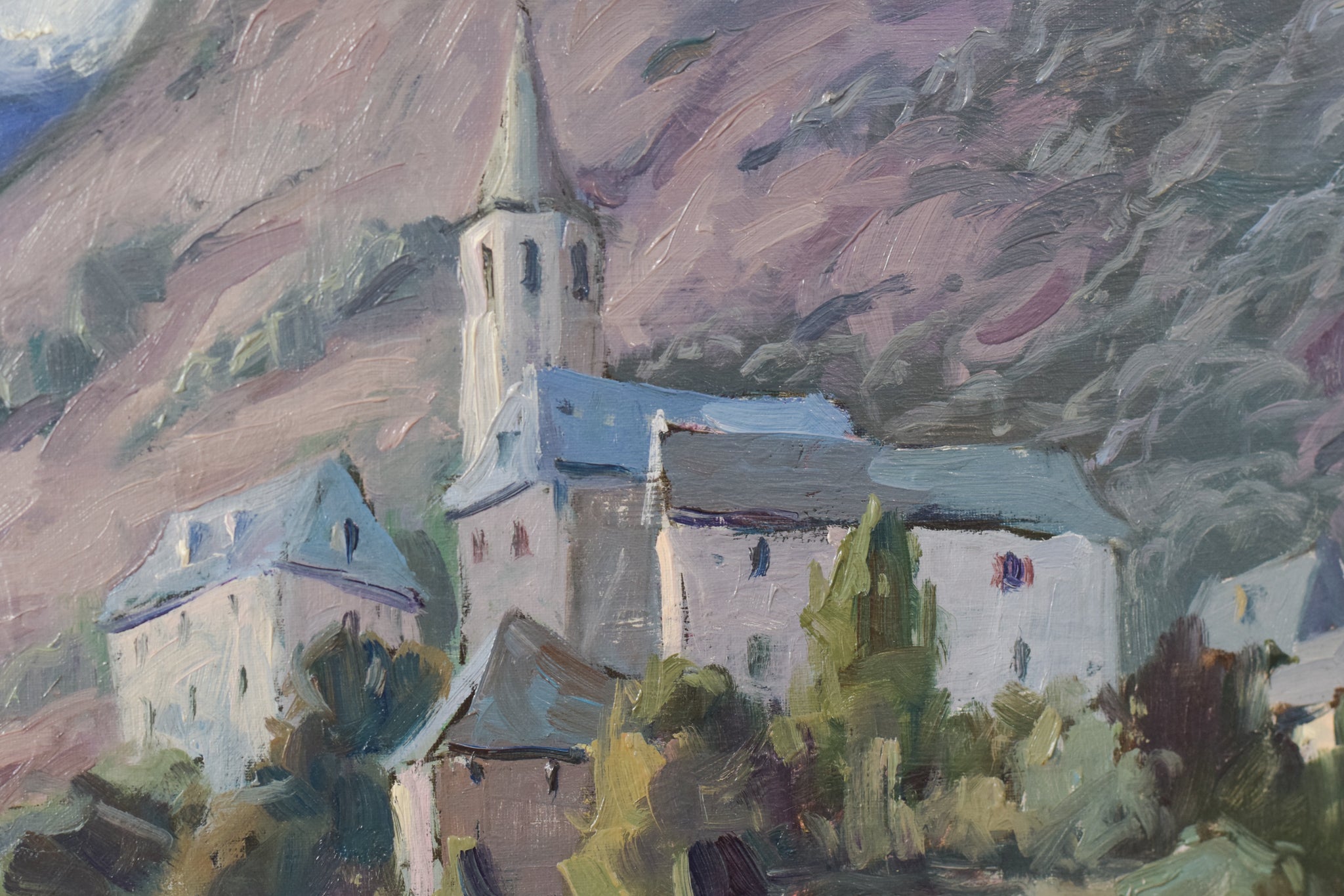 Artwork by Vicente Gómez Fusté, Post Impressionist Village and Mountains, Made of Oil on canvas 