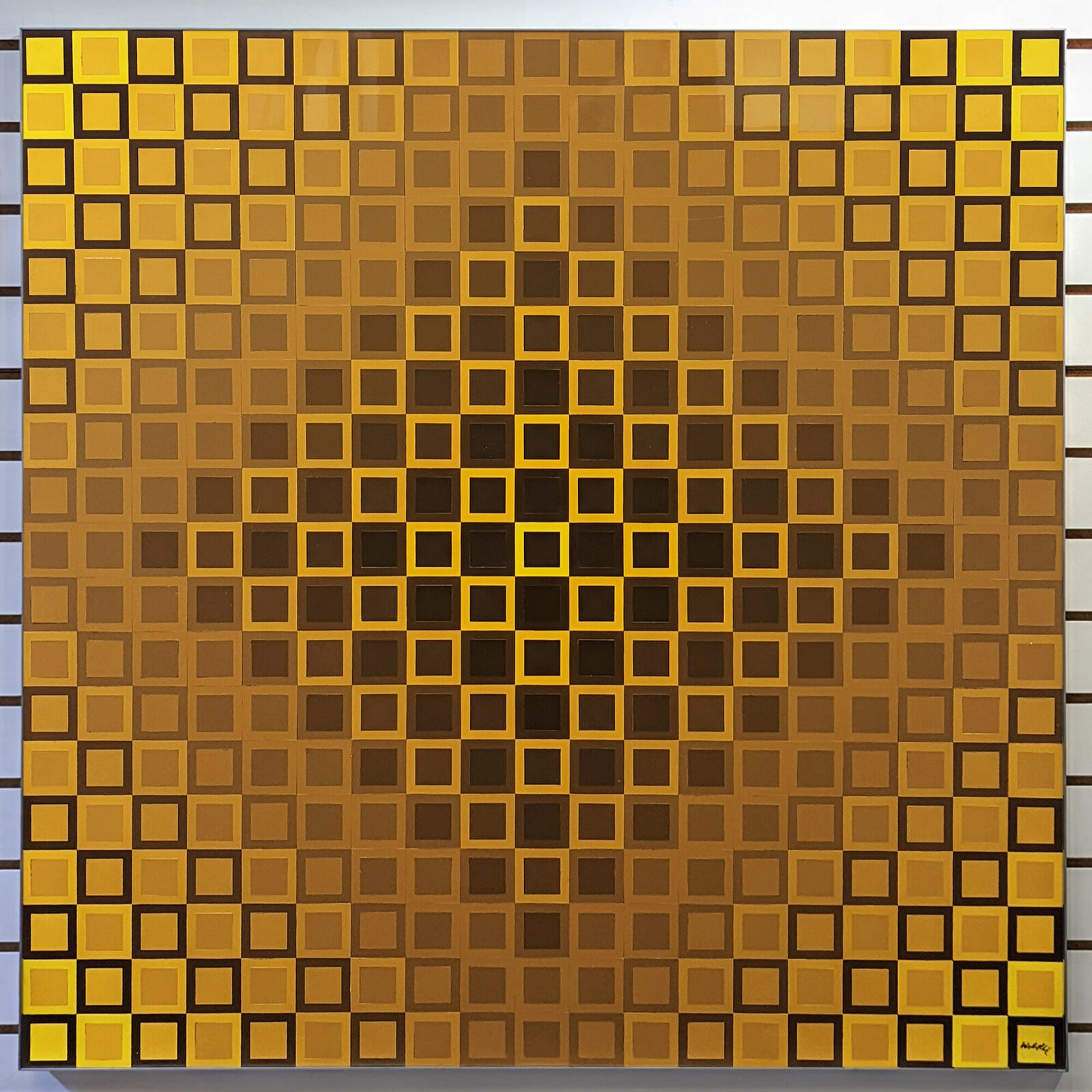 Alom-I Yellow/Yellow (large hand signed BASF Luran mounted on aluminum) by Victor Vasarely, 1973