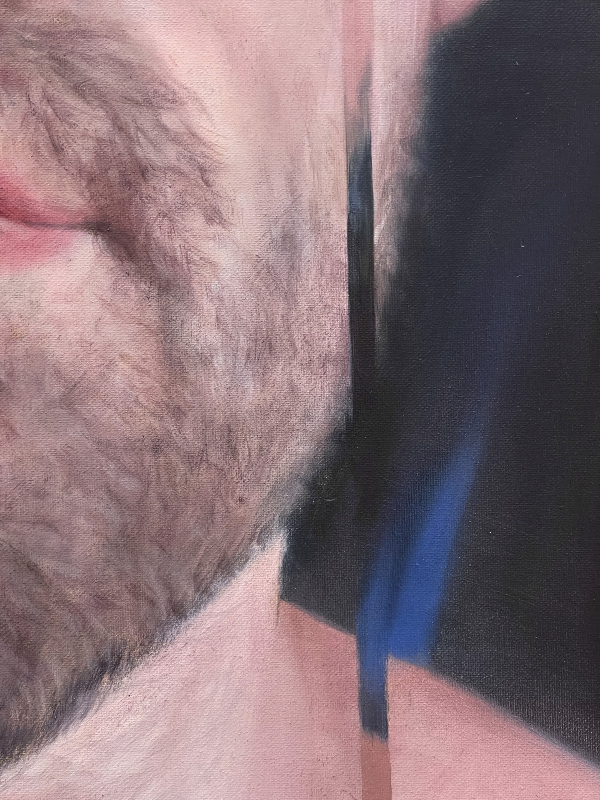A painting of a man with blue eyes. 
