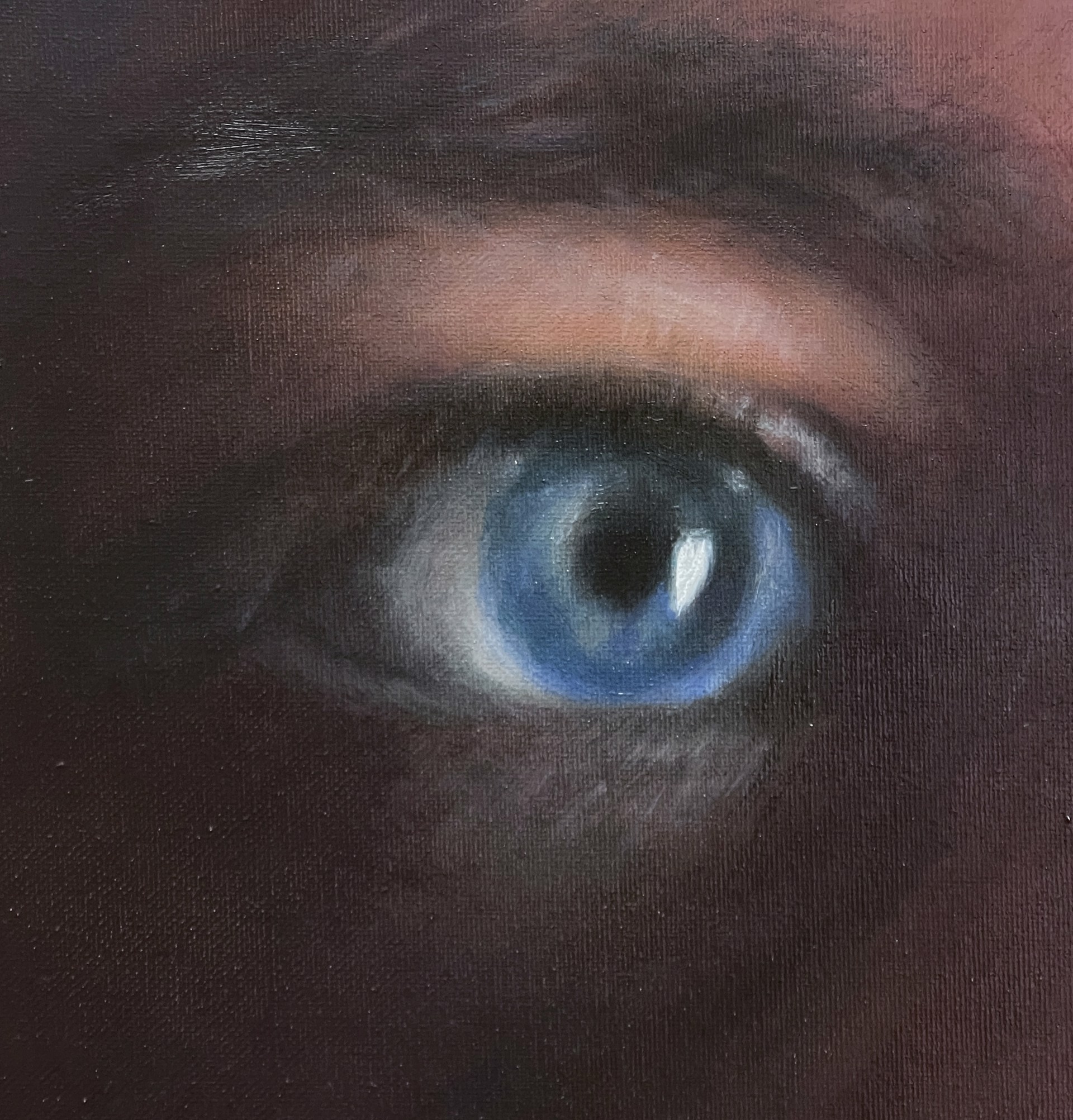A painting of a man with blue eyes. 