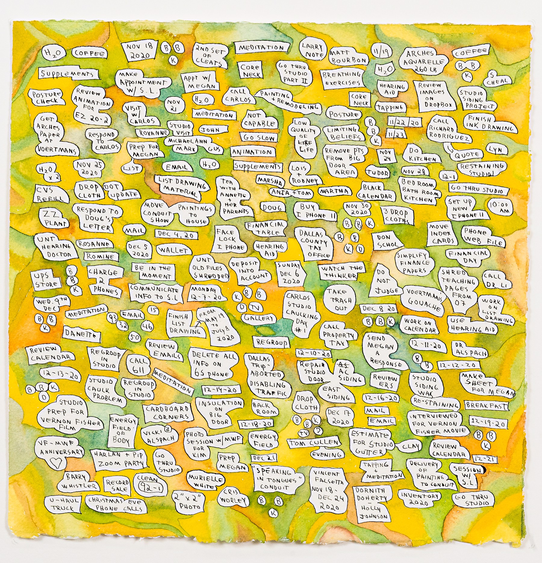 A drawing of a map of a city with lots of words on it.