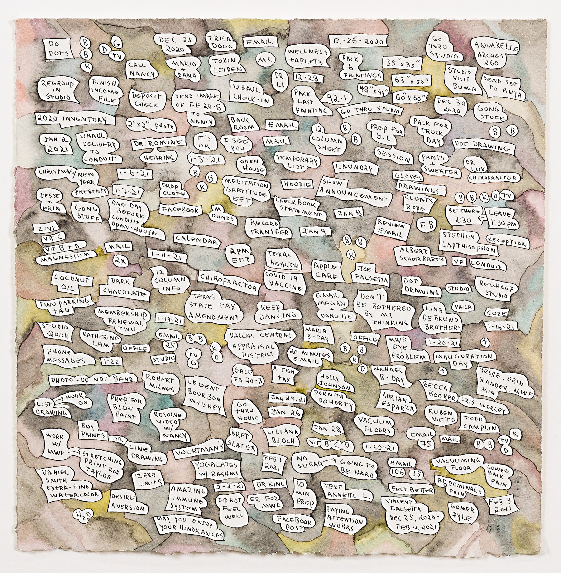 A drawing of a map of a city with lots of words on it.