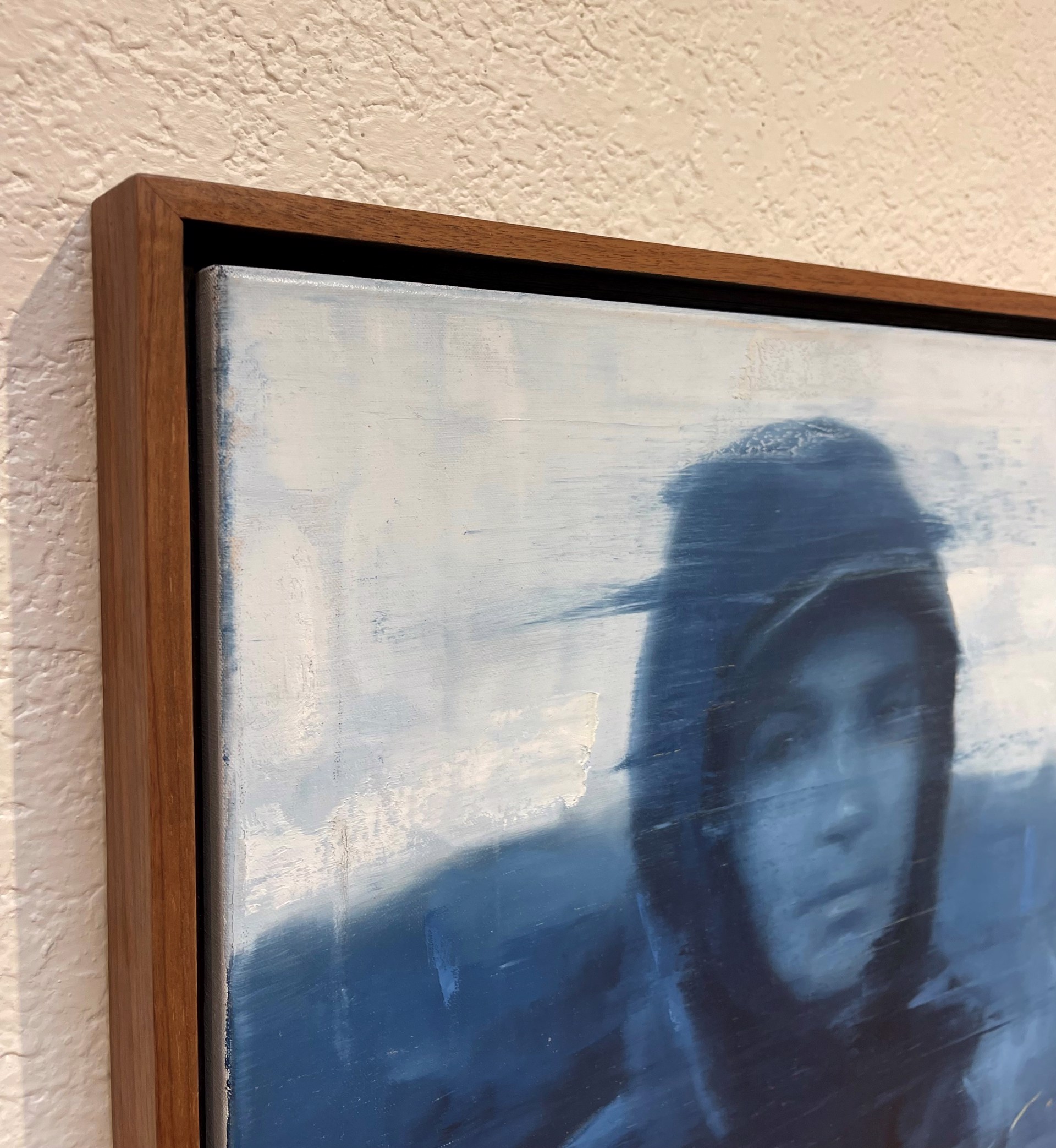 A painting of a man wearing a hat and jacket.