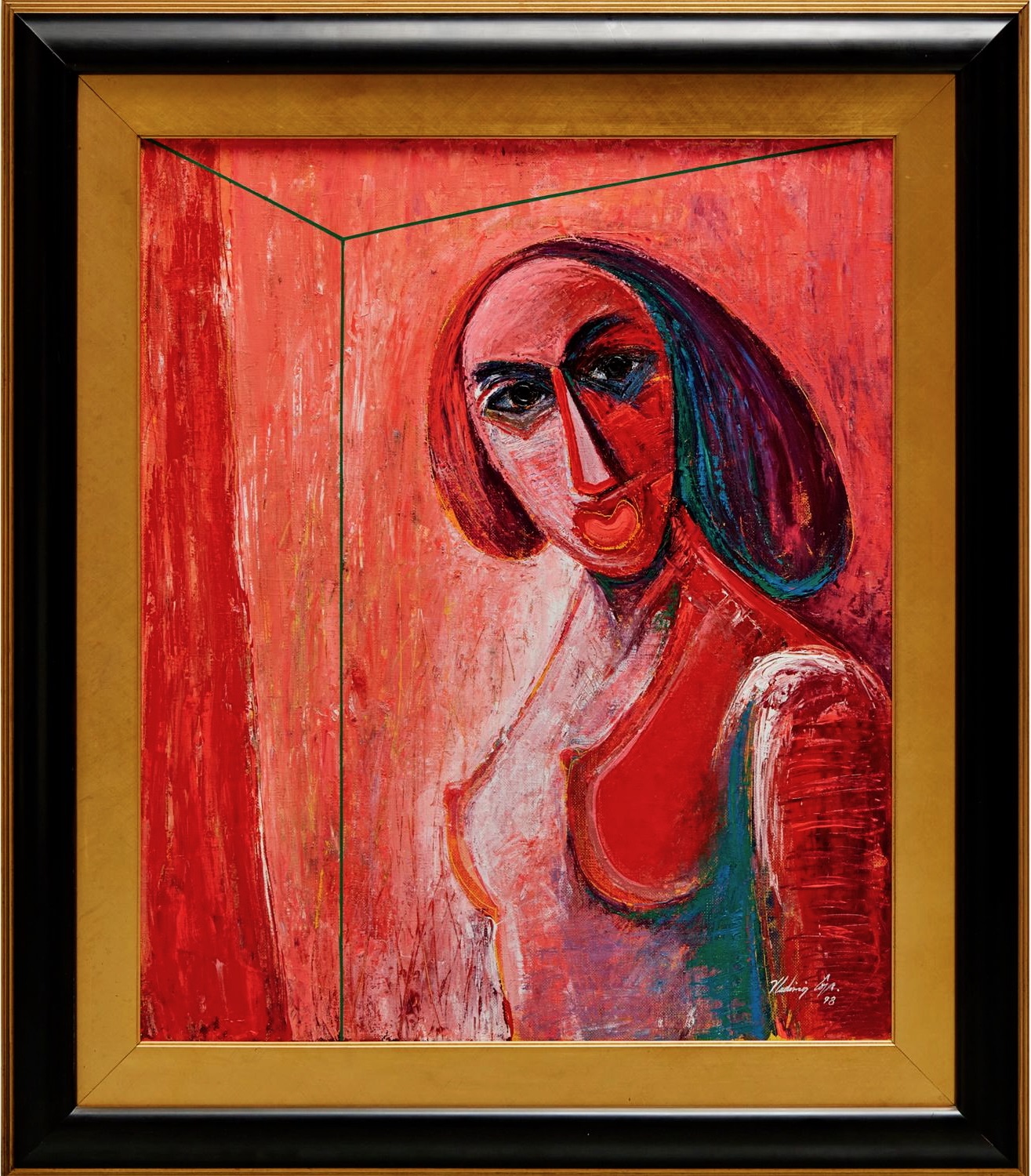 Artwork by Vladimir Cora, Cindy in red (from the Cindy series), Made of Acrylic On Canvas 