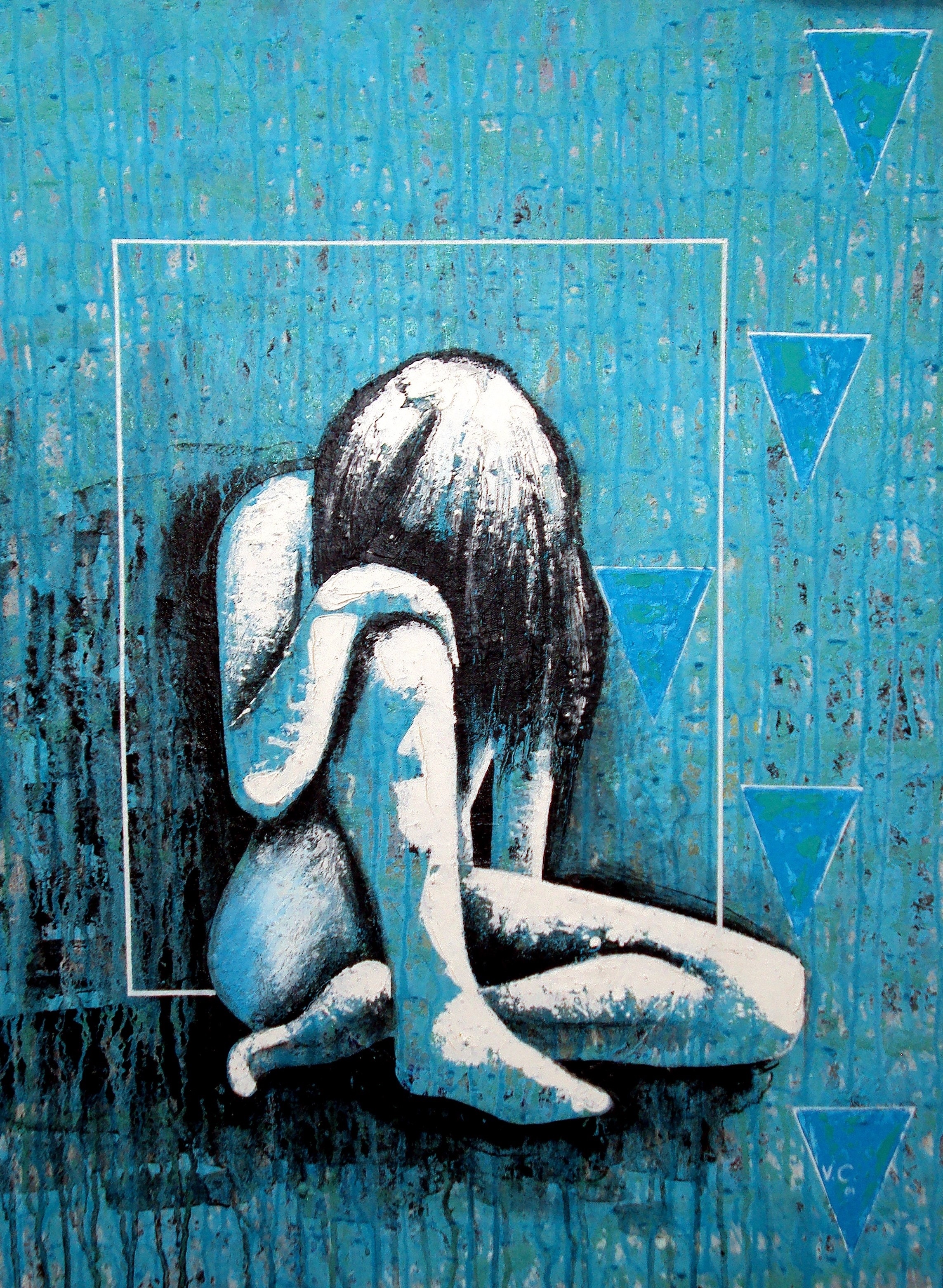 Artwork by Vladimir Cora, Figura #8 (Blue), Made of Oil On Canvas 