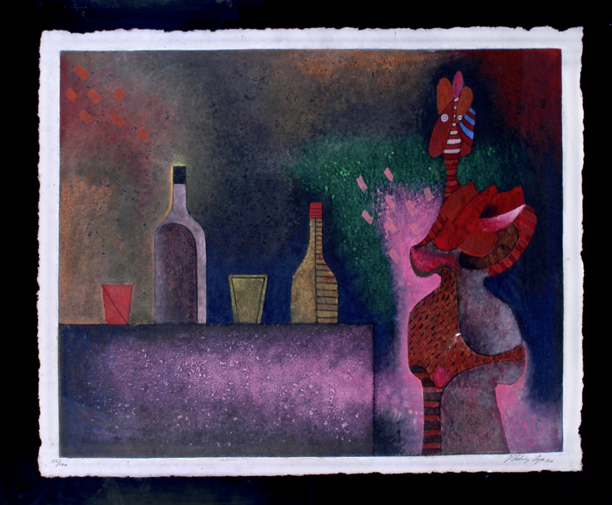 Artwork by Vladimir Cora, La Camarera, Made of Mixografia On Hand Made Paper 