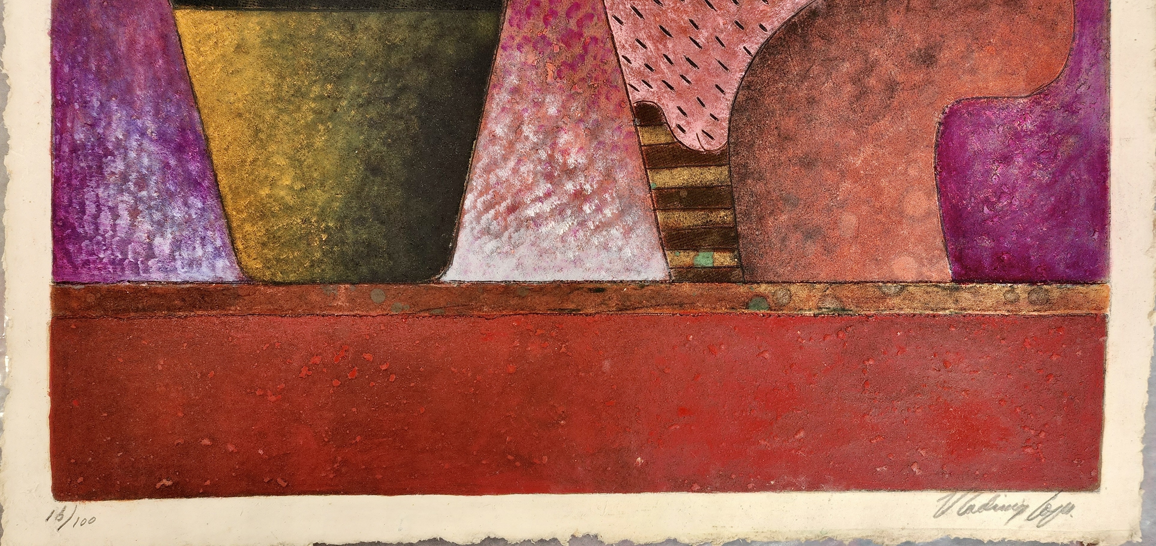 A painting of a woman sitting next to a potted plant.