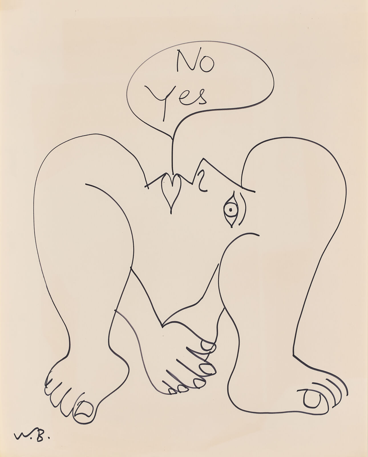 Artwork by Walter Whall Battiss, Untitled (No Yes, Hand over Hand, Below Profile), Made of Ink on paper 