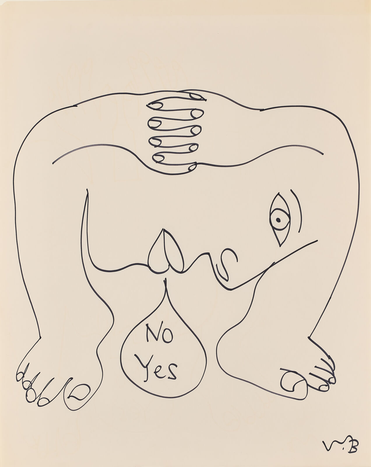 Artwork by Walter Whall Battiss, Untitled (No Yes, Large Profile under Clasped Hands), Made of Ink on paper 