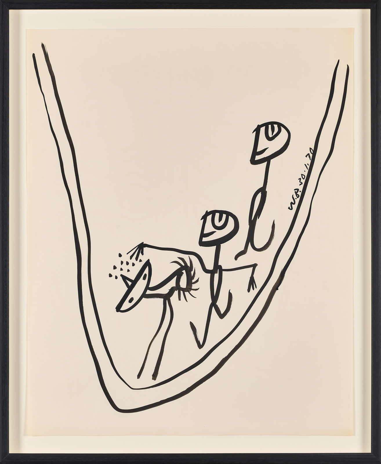 Untitled (Two Figures walking their Cat) by Walter Whall Battiss, 1970