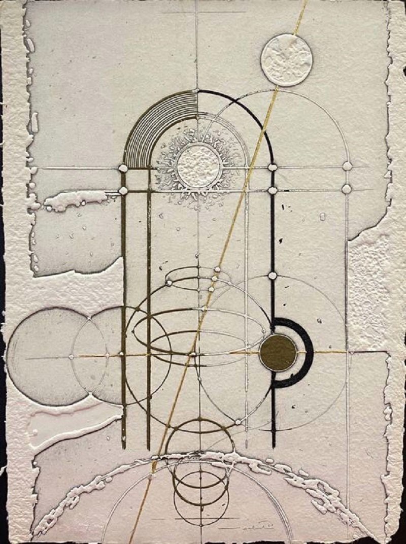 A drawing of a geometric design on a piece of paper.