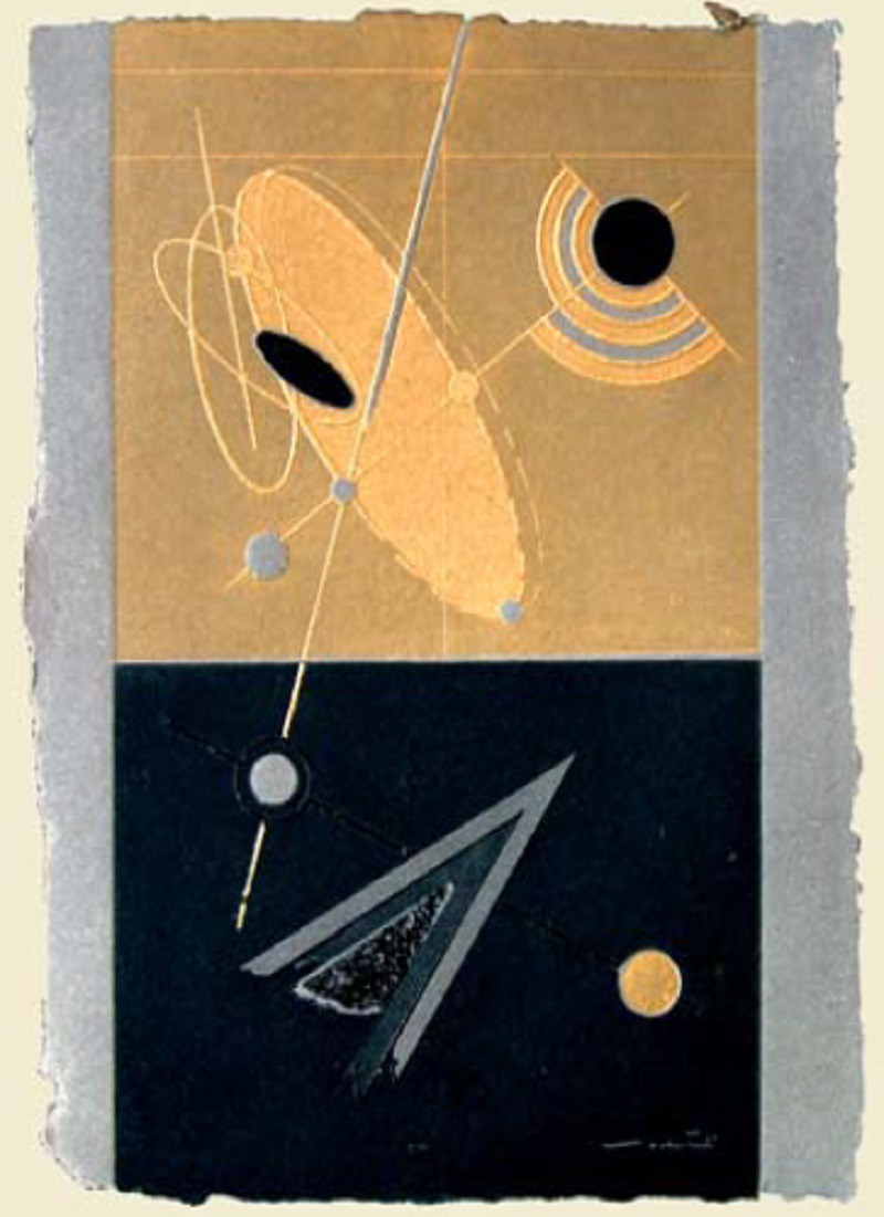 A piece of paper with a drawing of planets and stars on it.