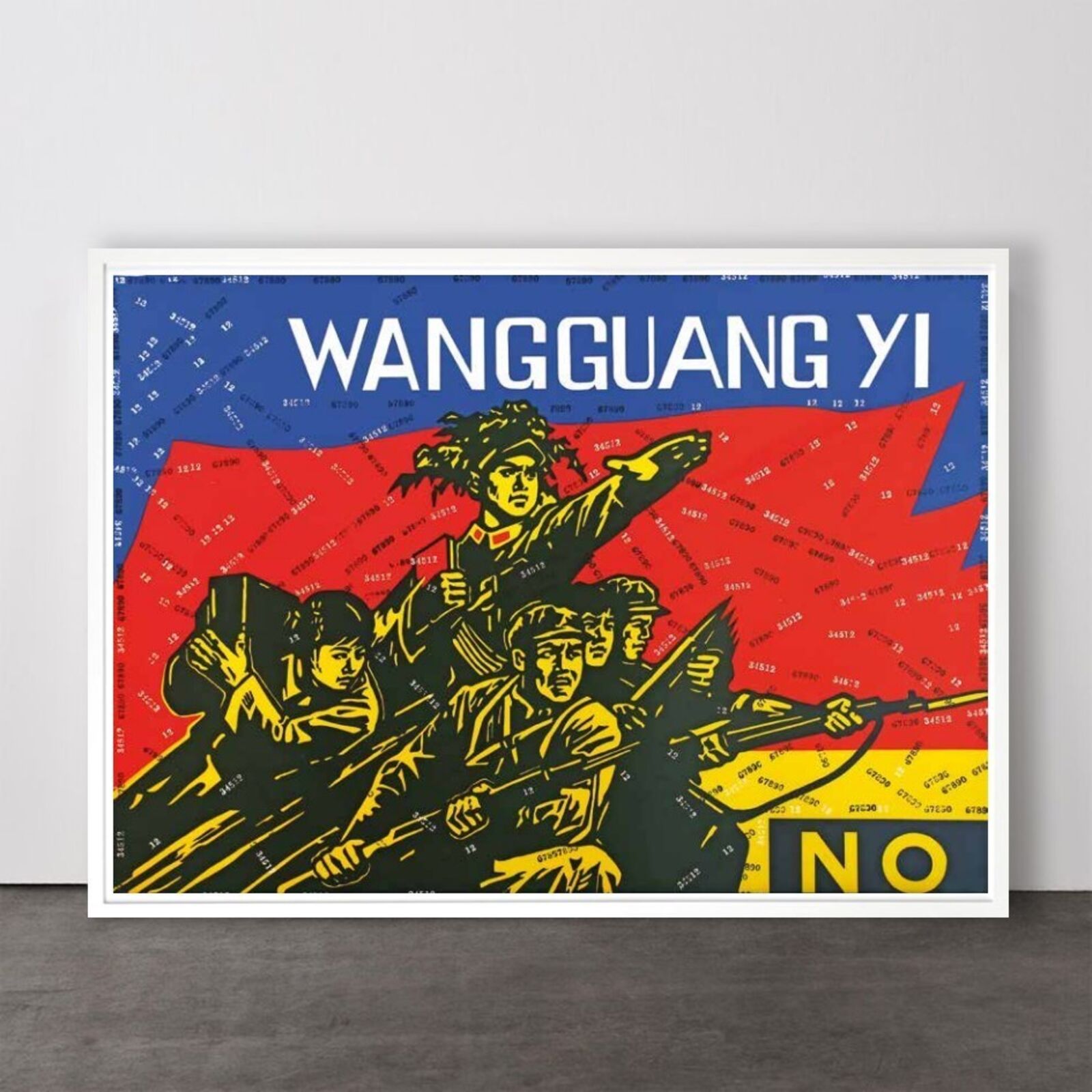 A bold graphic poster featuring a group of soldiers in a dynamic, stylized composition.