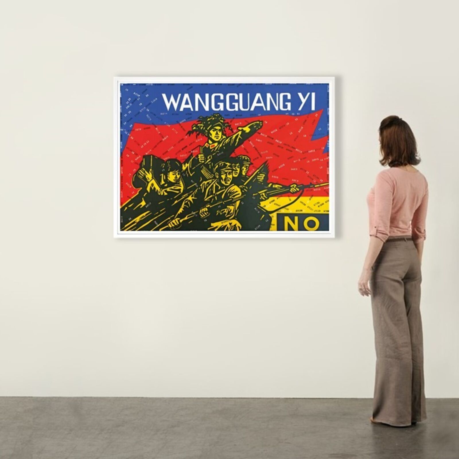 A bold graphic poster featuring a group of soldiers in a dynamic, stylized composition.