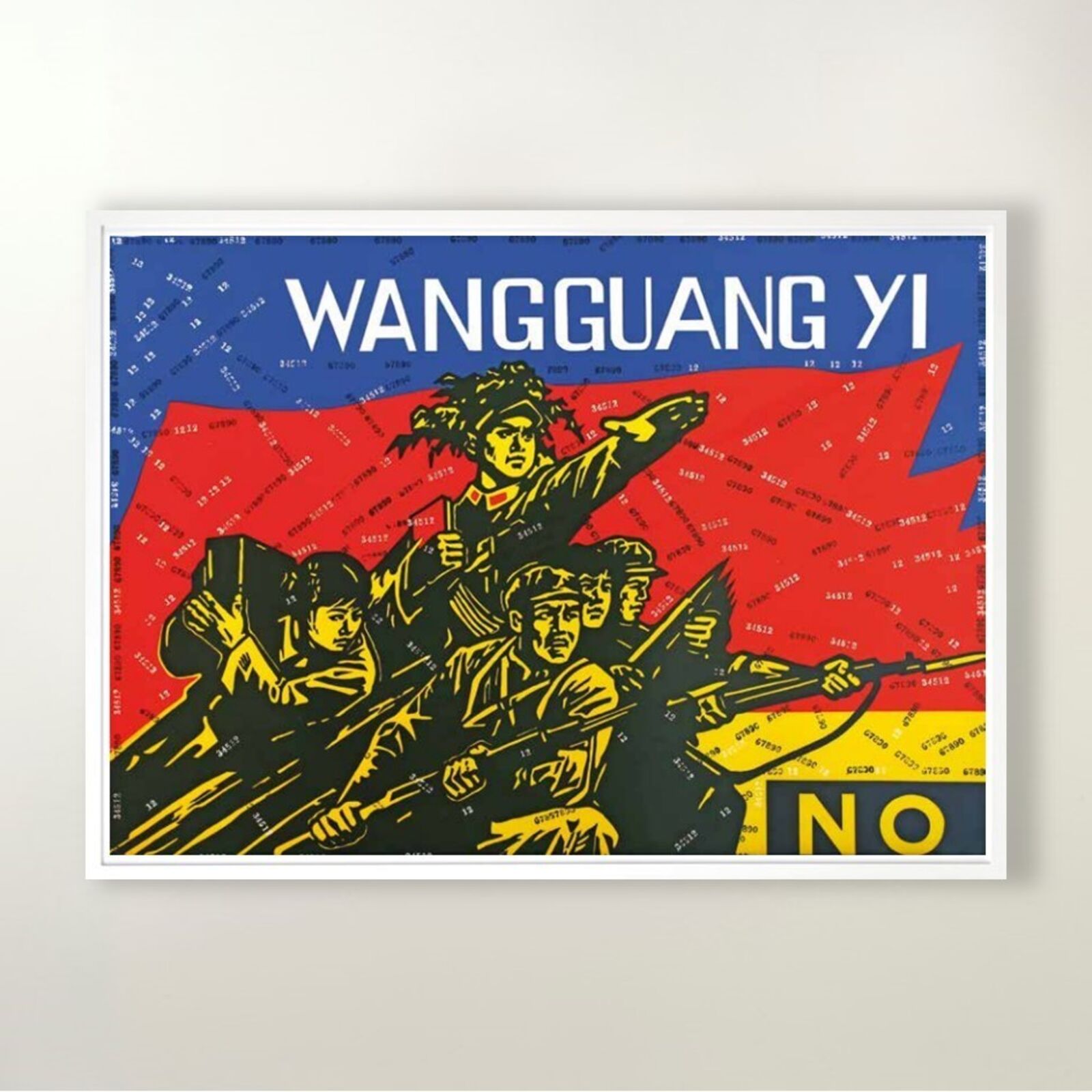 A bold graphic poster featuring a group of soldiers in a dynamic, stylized composition.