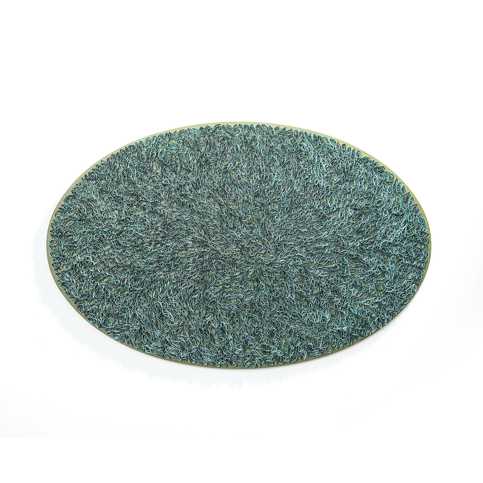 A green and black plate with a pattern on it.