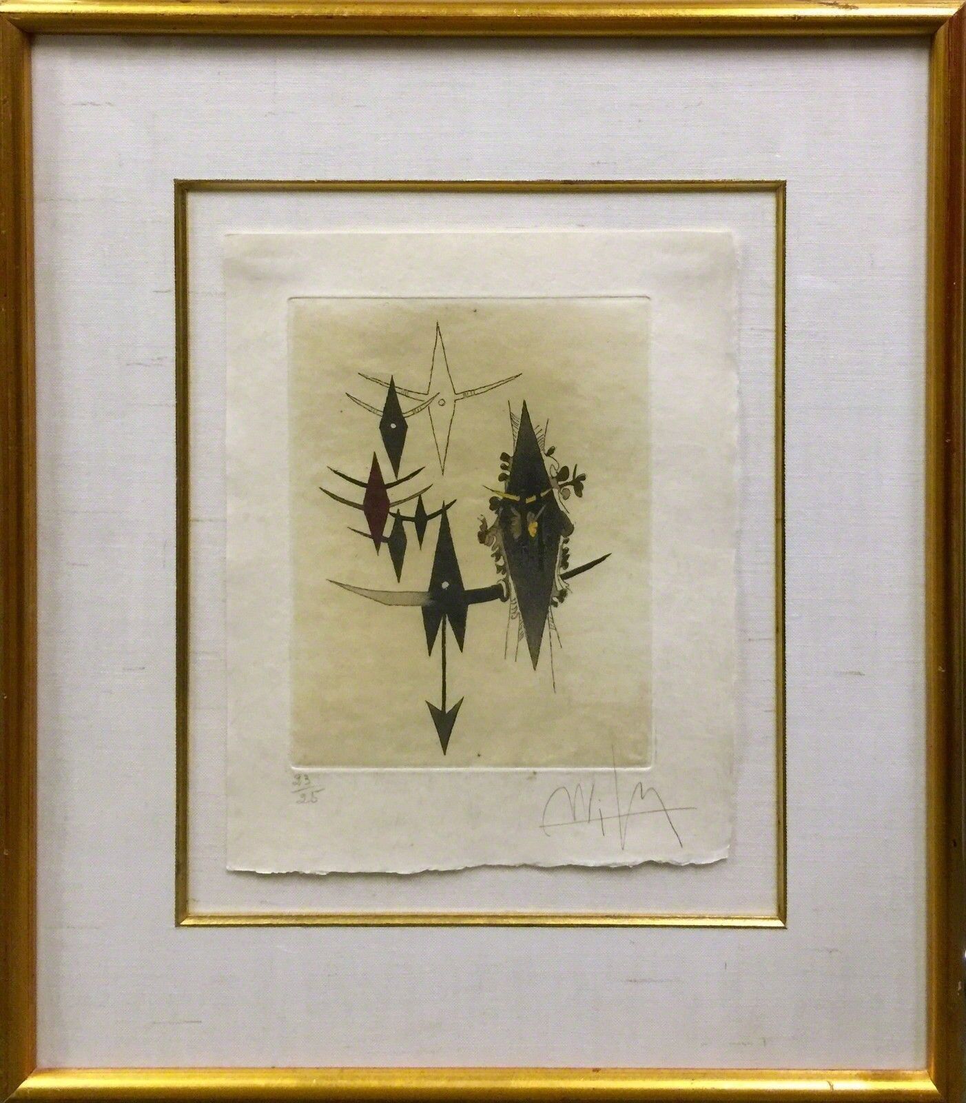 Artwork by Wifredo Lam, CROISEUR NOIR II, Made of Etching On Japanese Paper 