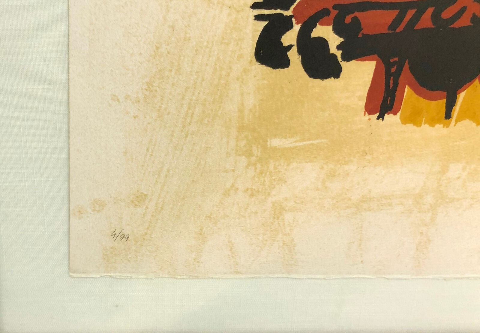 A painting of a man and a woman holding hands in a frame.