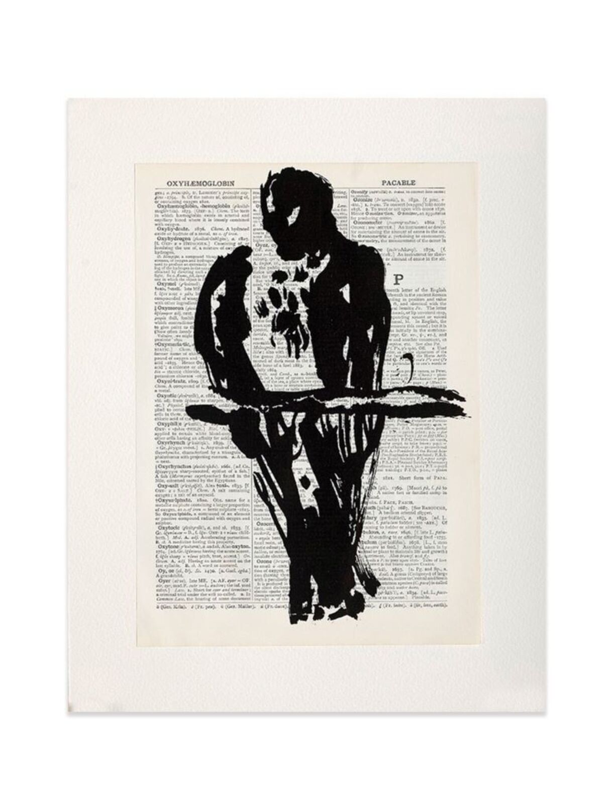 A black and white drawing of a man sitting at a table.