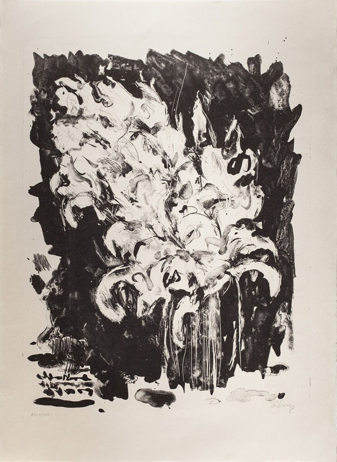 A black and white drawing of a vase of flowers.