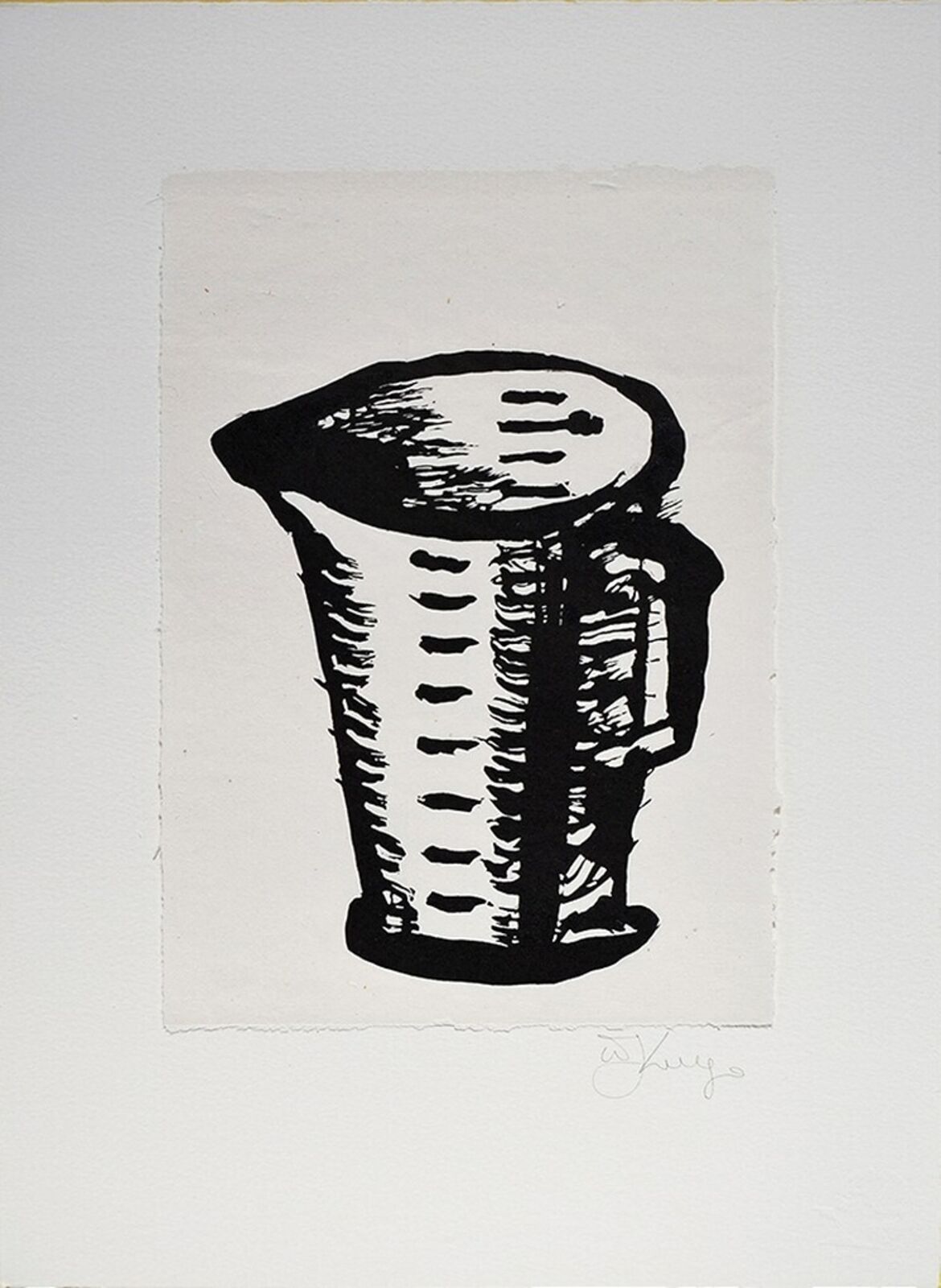 A black and white drawing of a measuring cup.