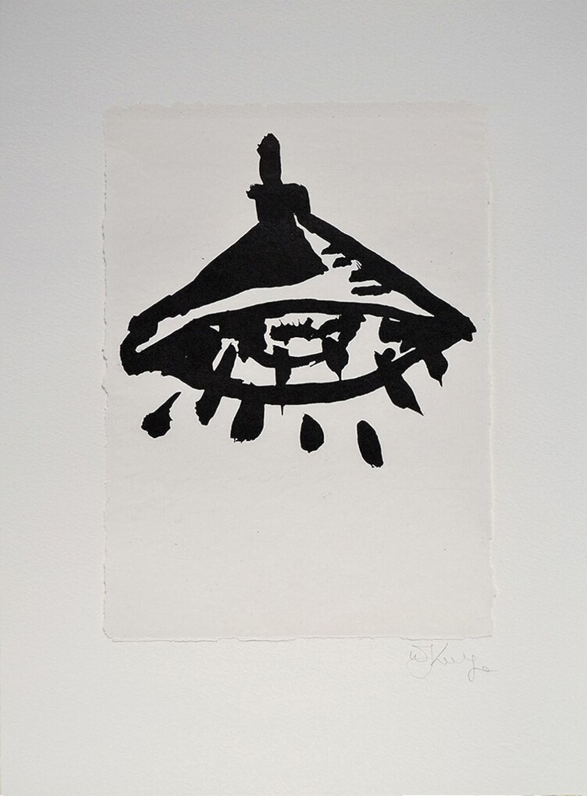 A black and white drawing of an eye on a piece of paper.
