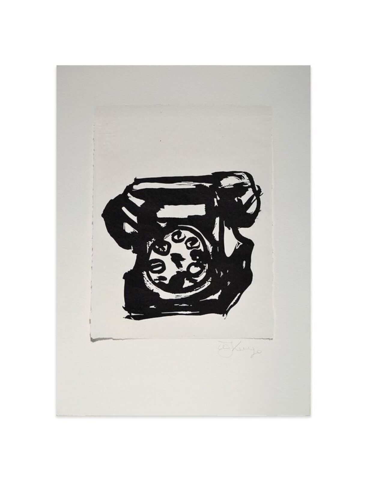 A black and white drawing of an old fashioned telephone.