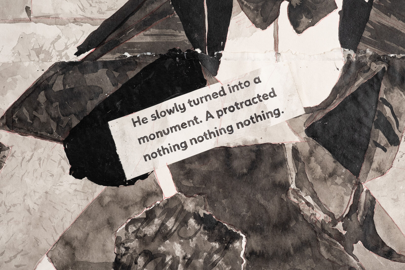 Artwork by William Kentridge, Try to Understand this Simple Speech, Made of Indian ink, coloured pencil and Collage on Phumani handmade paper 