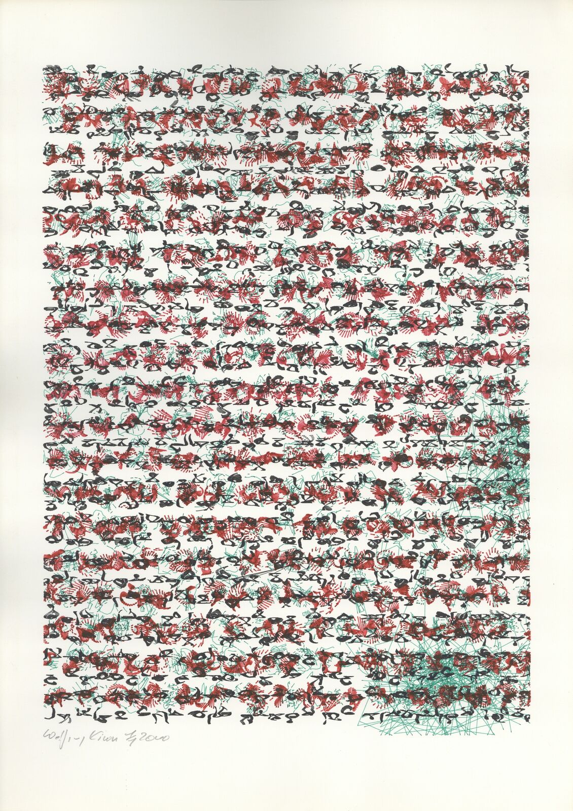 A red and green pattern on a white background.