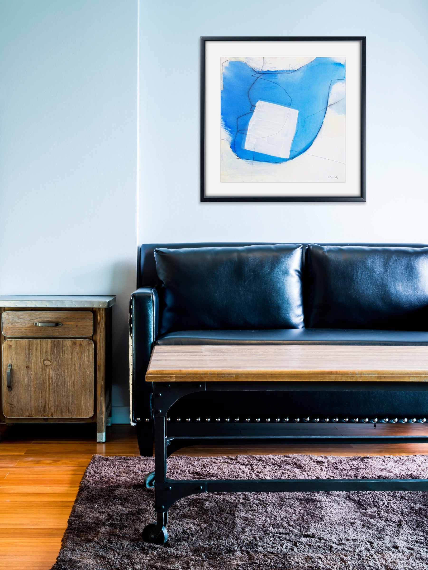 Artwork by Xanda McCagg, Blue White Line, Made of Oil and graphite on canvas 