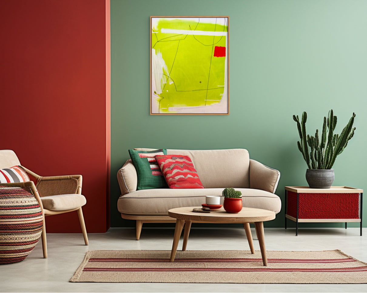 A painting with a red square in the middle of it.