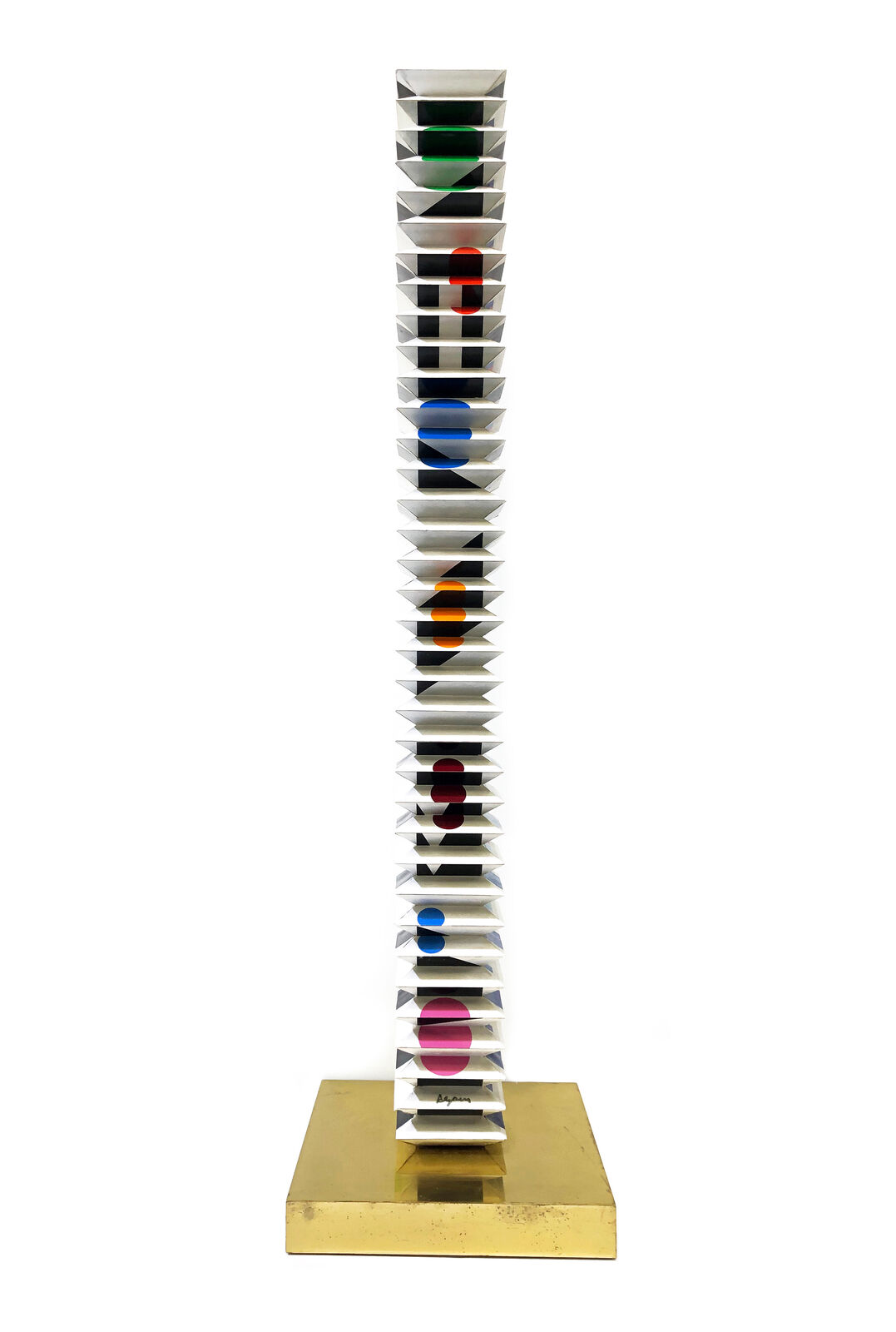 Artwork by Yaacov Agam, Beyond the Visible (multi dimensional tower sculpture), Made of Polymorph Screen Print On Folded Pvc 