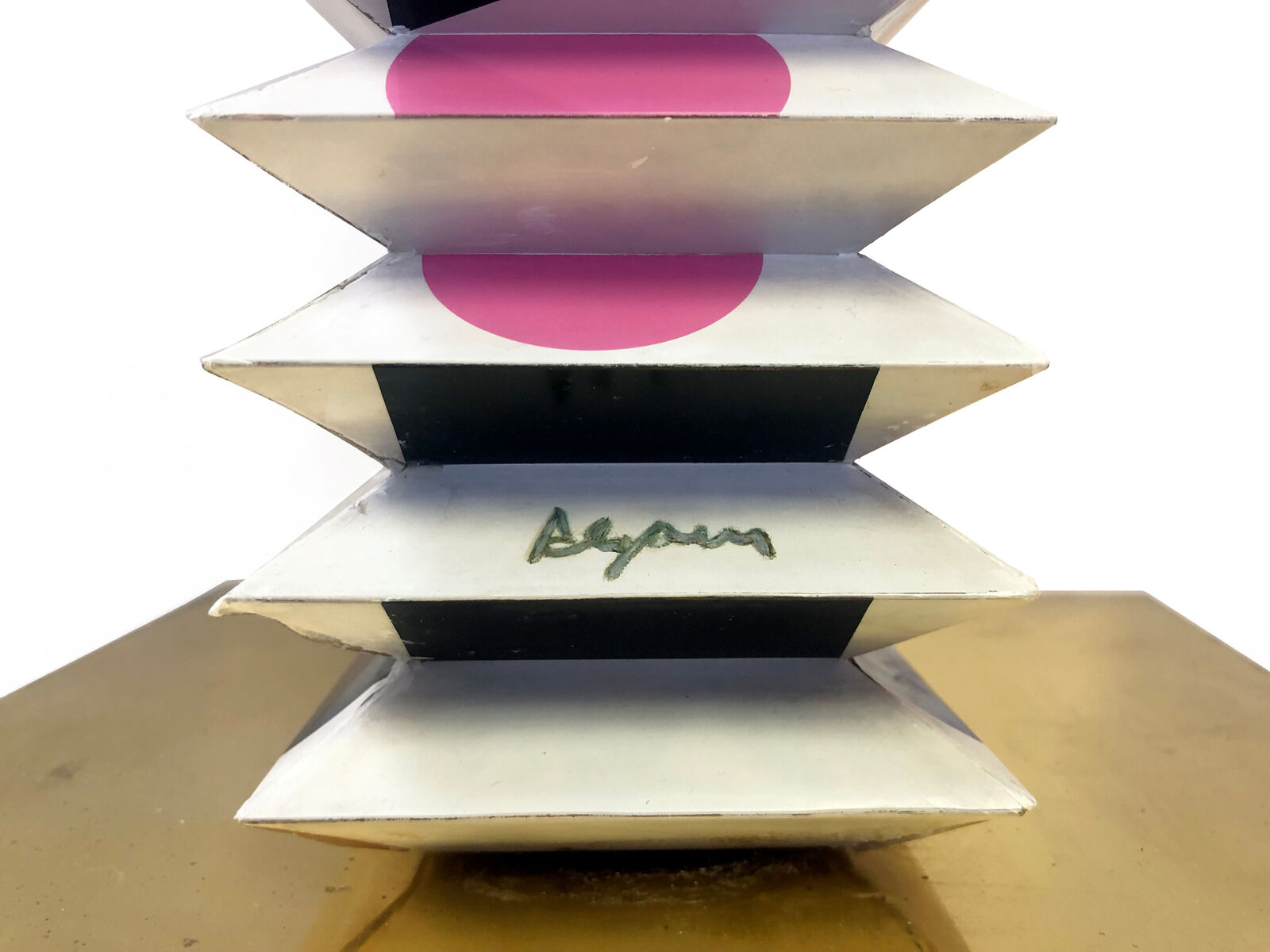 Artwork by Yaacov Agam, Beyond the Visible (multi dimensional tower sculpture), Made of Polymorph Screen Print On Folded Pvc 