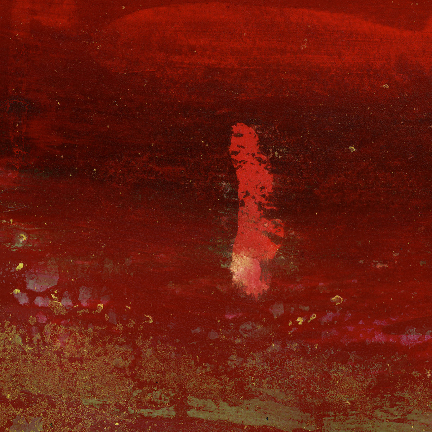 A red and gold painting on a white background.